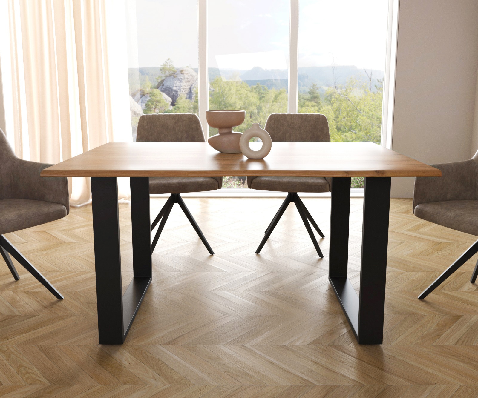 Eettafel Edge 140x90 S naturel acacia loper zwart Live-Edge 1 Eettafel Edge 140x90 S naturel acacia loper zwart Live-Edge 1