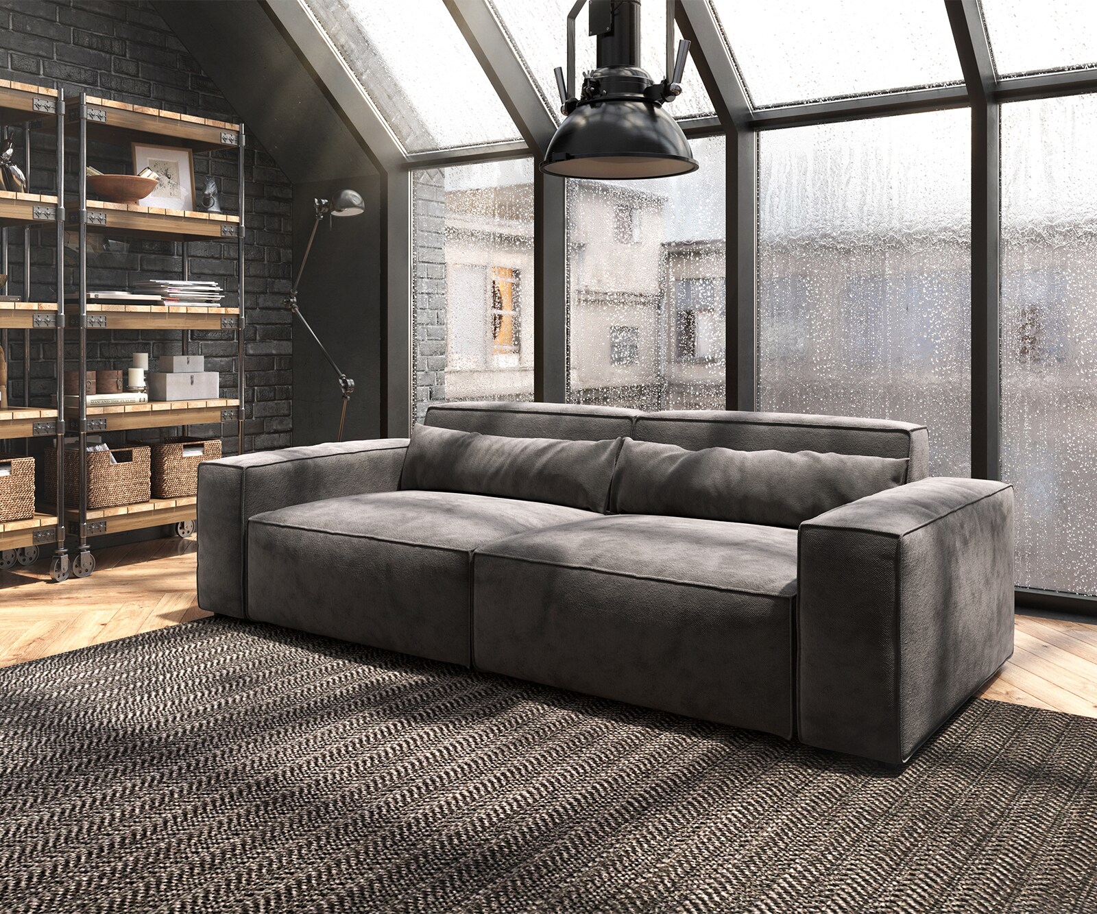 Grote bank Sirpio 230x95 cm microvezel kaki bruin