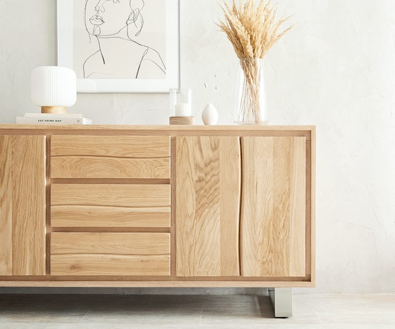 Dressoir Live-Edge 170 cm natuur eiken 3 laden 4 deuren 5