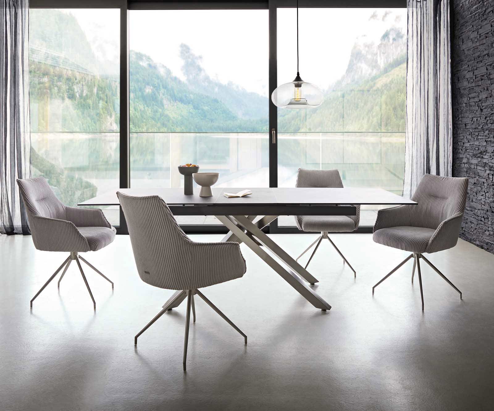 Draaistoel Alja-Flex met armleuning koord zilver grijs kruisframe conisch roestvrij staal 180° draaibaar pocketveer kern 3 Draaistoel Alja-Flex met armleuning koord zilver grijs kruisframe conisch roestvrij staal 180° draaibaar pocketveer kern 3