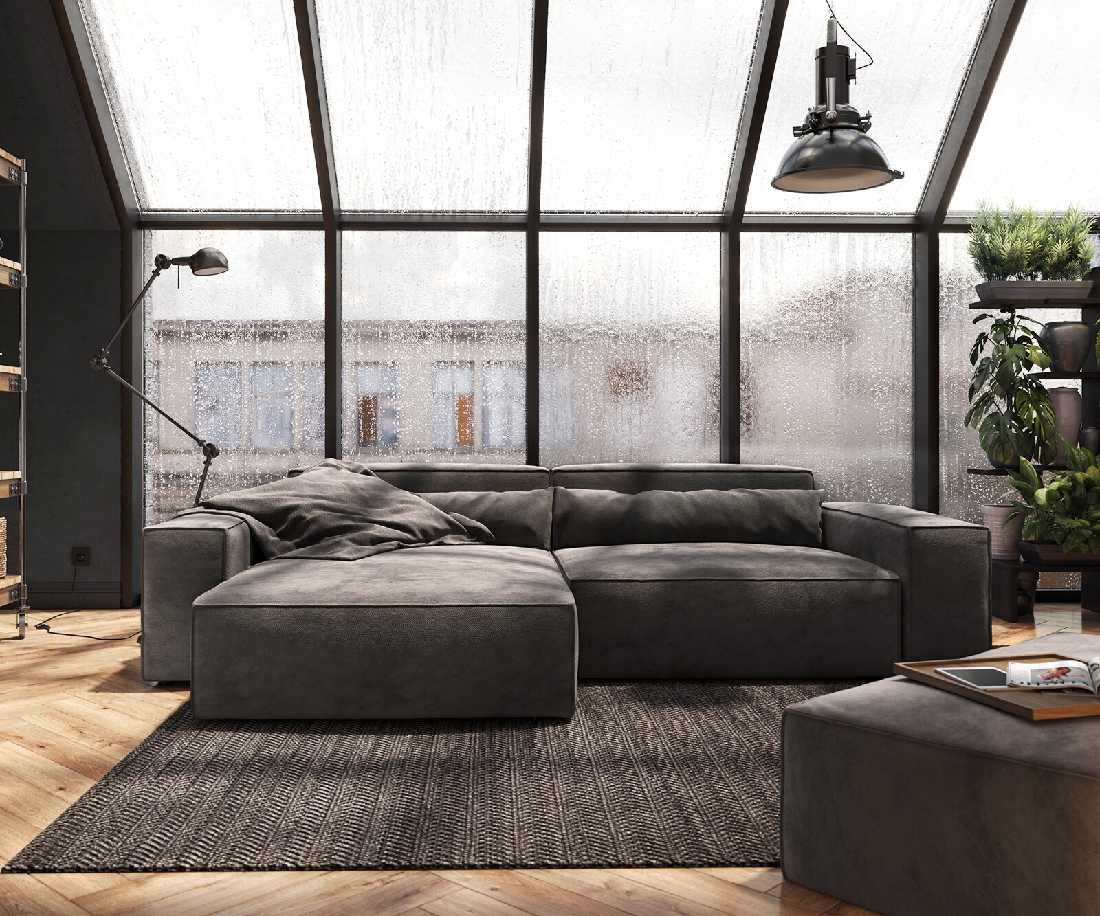 Hoekbank Sirpio XL 270x170 cm microvezel kaki bruin recamiere variabele met kruk 1