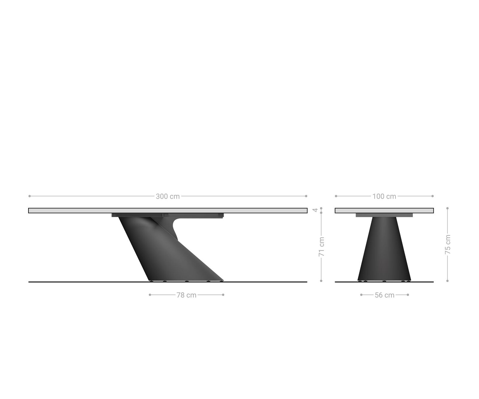 Eettafel Edge 300x100x4 eiken natuur Cono metaal zilver Live-Edge 6