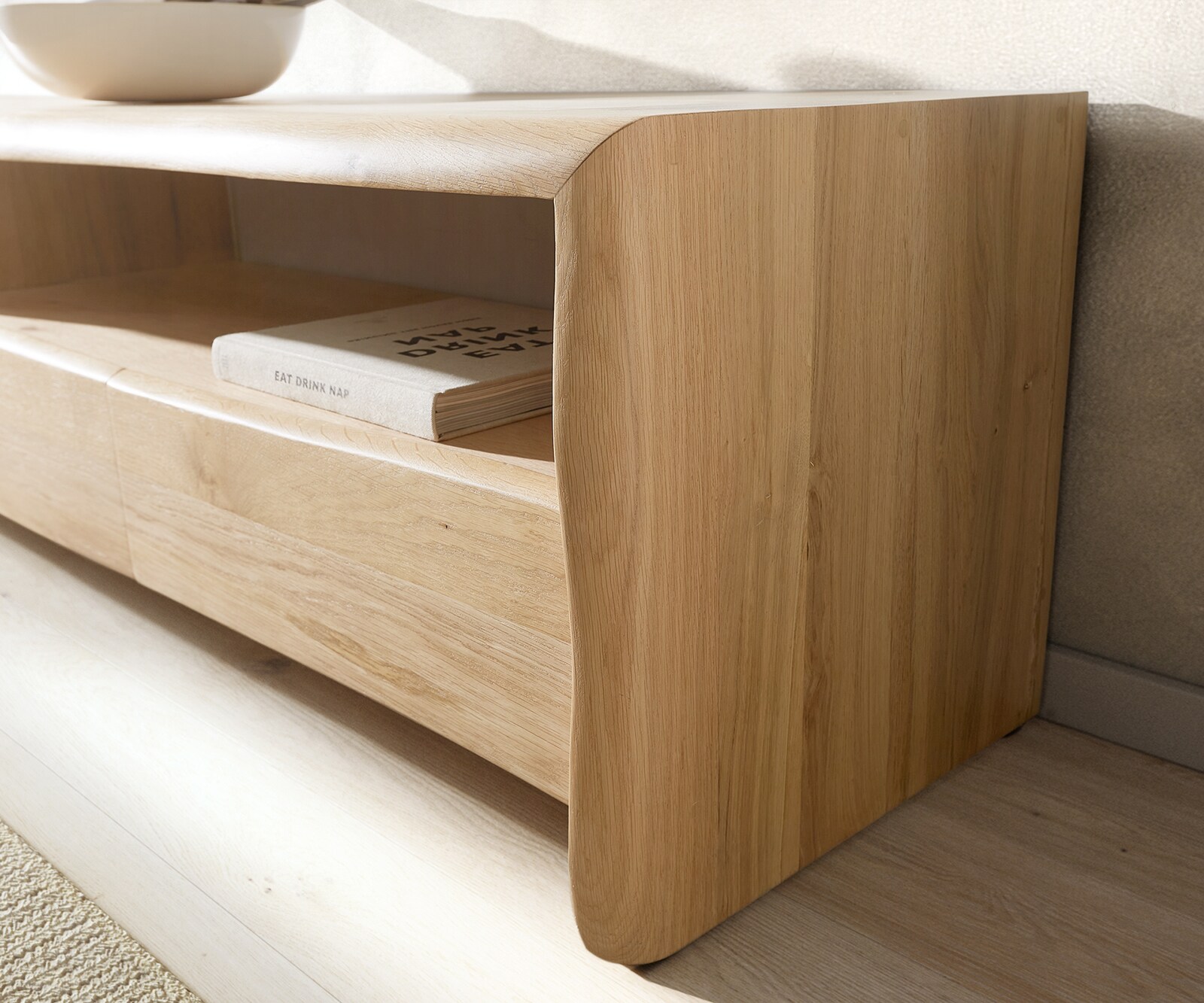 Tv-meubel Live-Edge 230 cm natuur eik 4 laden massief boomrand 3
