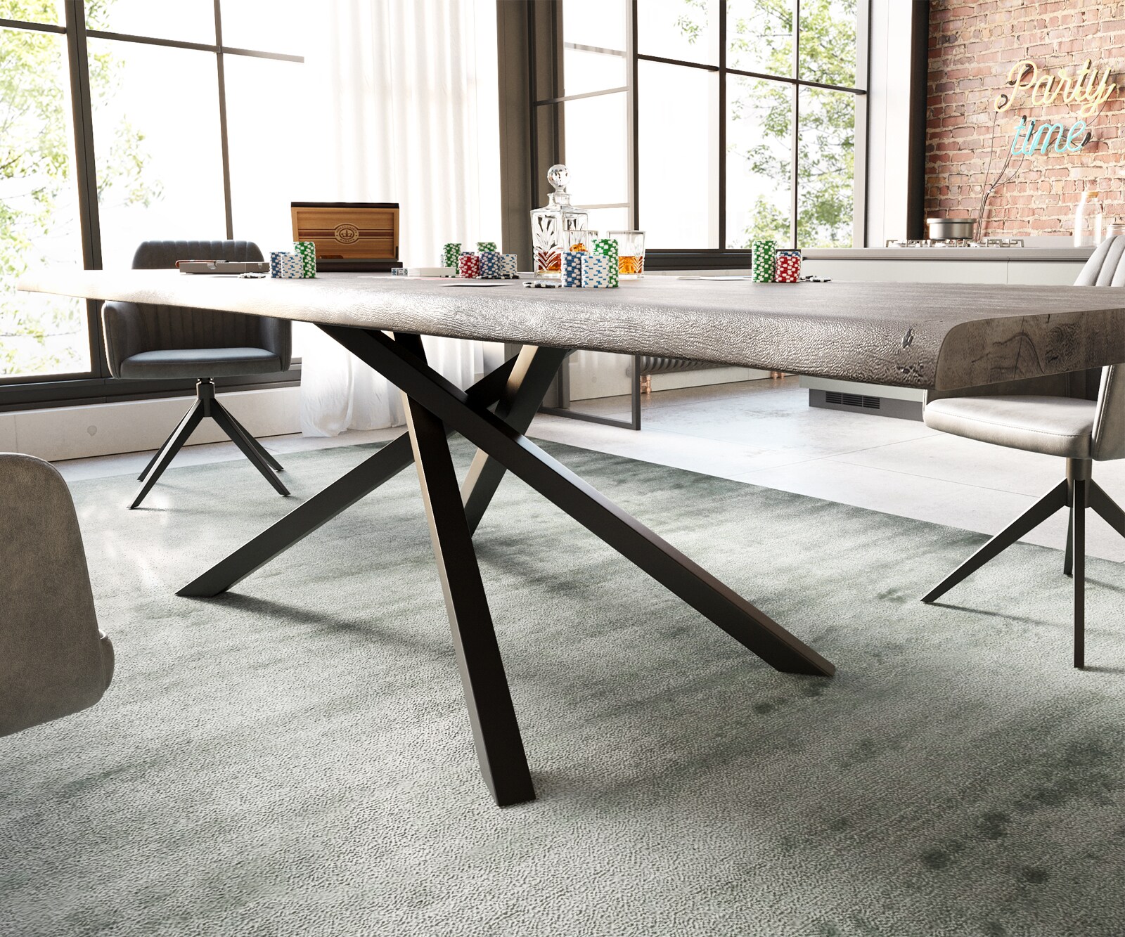 Eettafel Edge 300x100 XL acacia platina  kruisframe rechthoek zwart  Live-Edge 4