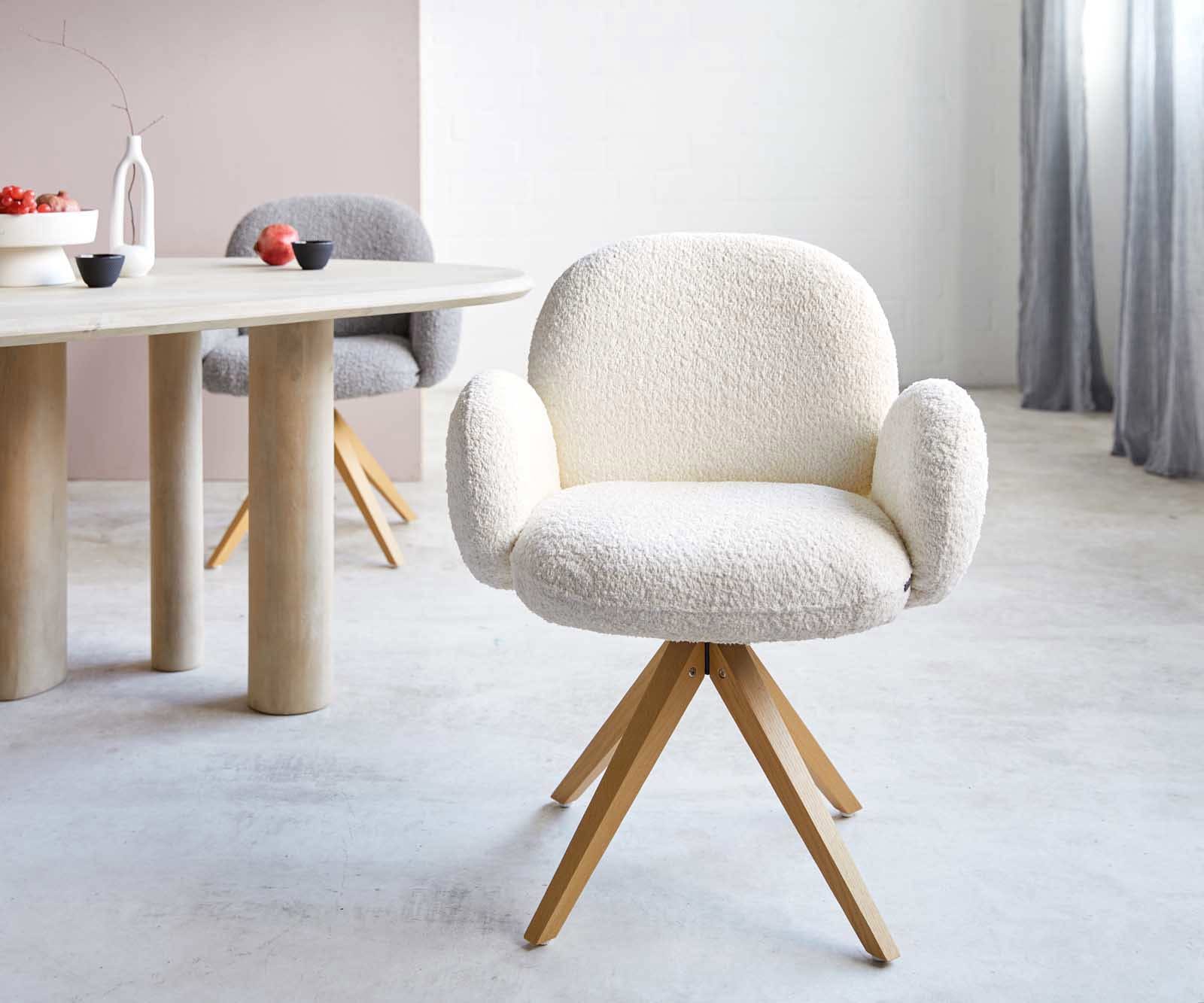 Draaistoel Nube-Flex met armleuning bouclé wit houten frame hoekig natuur 180° draaibaar pocketveer kern 1 Draaistoel Nube-Flex met armleuning bouclé wit houten frame hoekig natuur 180° draaibaar pocketveer kern 1