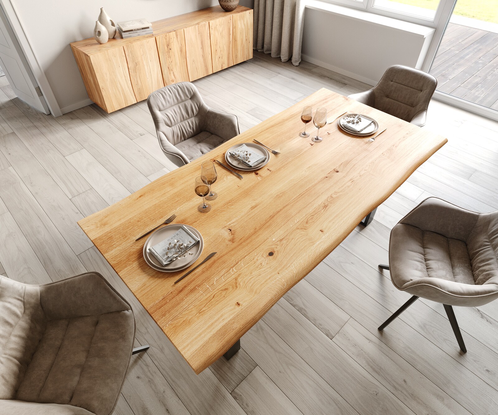 Eettafel Edge 200x100x2,5-3 eiken natuur skid  zwart  Live-Edge 3