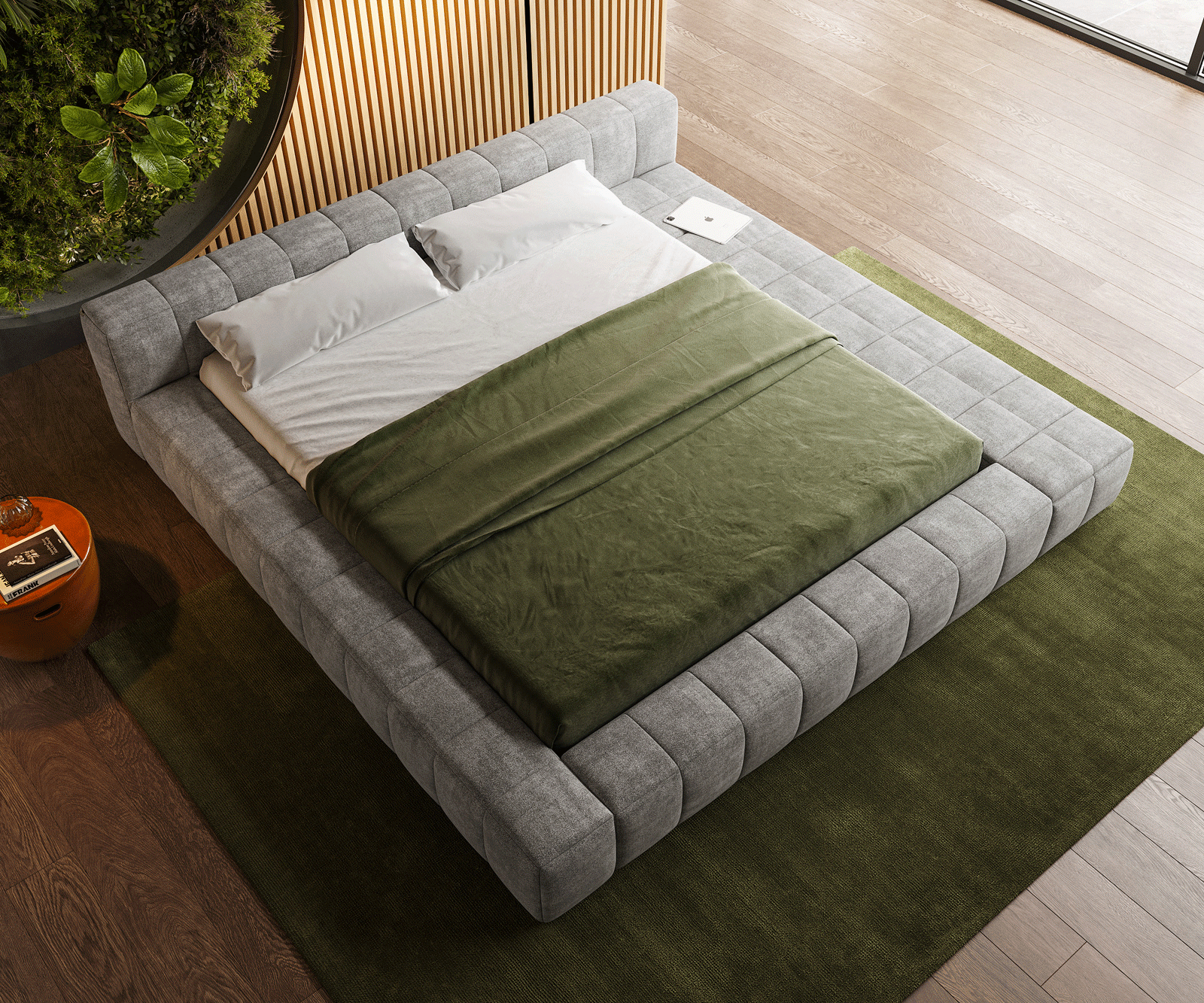 Gestoffeerd bedframe Espazio 180x200 cm structuurstof soft grijs 4