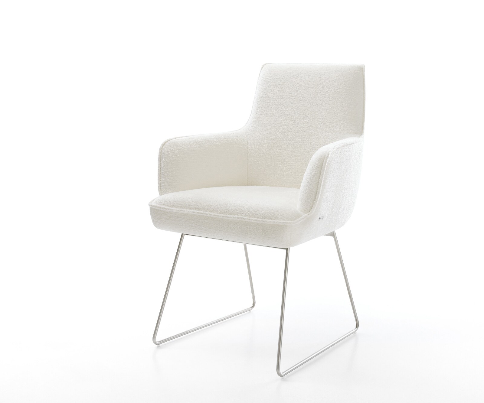 Eetkamerstoel Heira-Flex met armleuning bouclé zacht beige slipframe roestvrij staal pocketveer kern 1