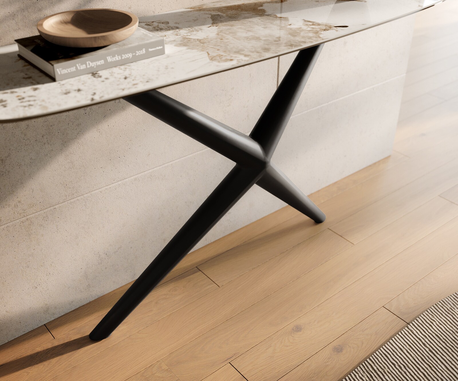 Consoletafel Edge Bootvorm 140x40 cm Keramiek Minas Melange Weiß-Beige Estelo Metaal Zwart 6