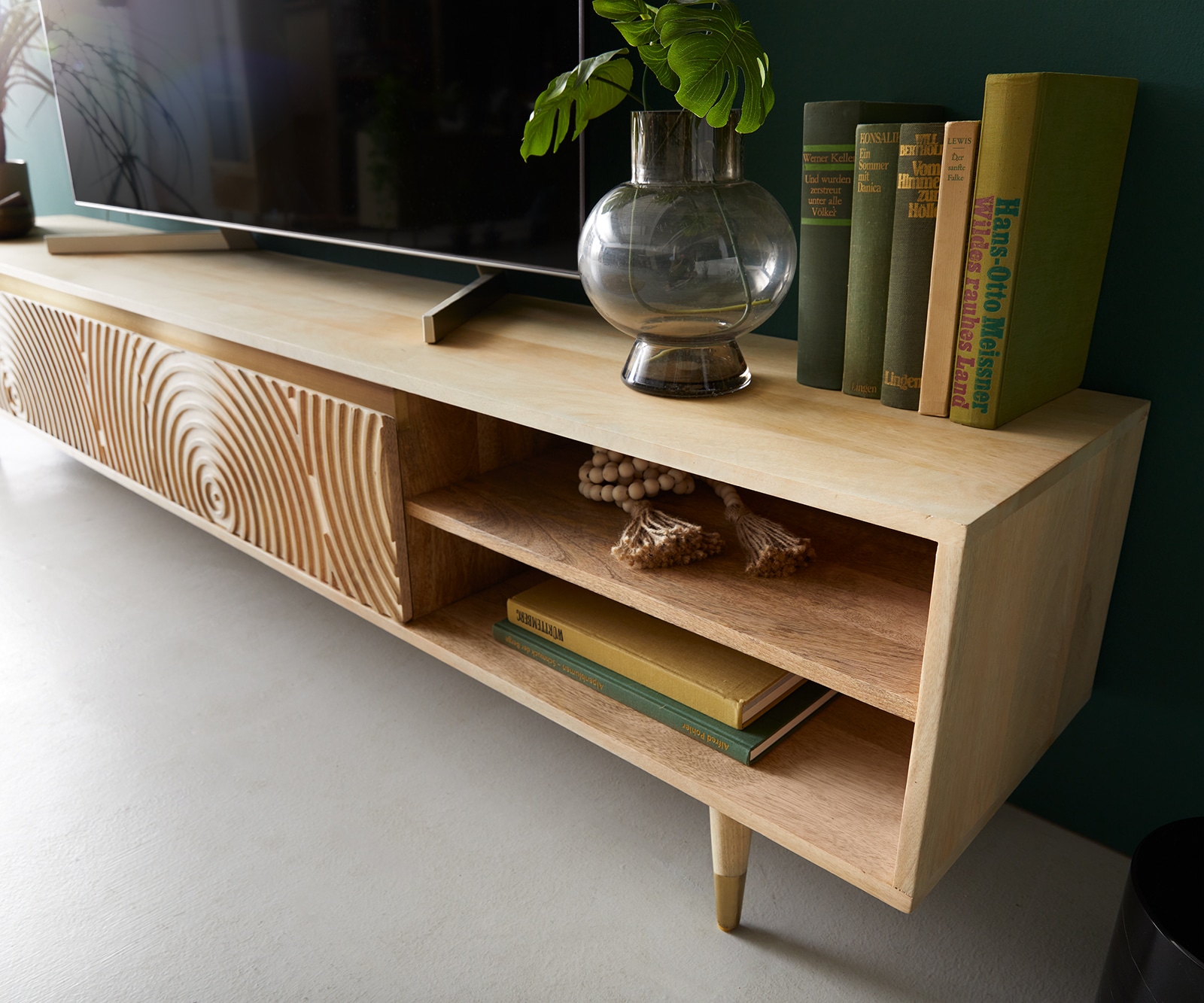 Tv-meubel Budaya 220 cm mango natuur 3 deurs poot rond 5 Tv-meubel Budaya 220 cm mango natuur 3 deurs poot rond 5