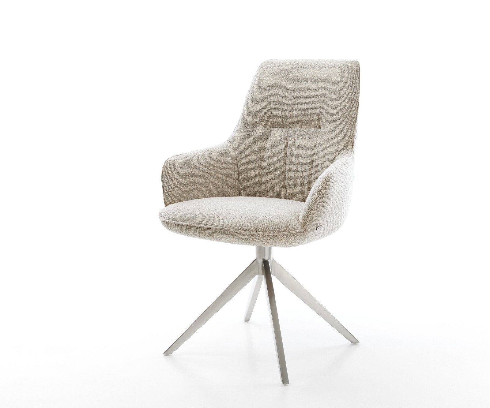 Draaistoel Zelia-Flex met armleuning geweven stof beige kruisframe breed roestvrij staal 360° draaibaar rocker-functie pocketveer kern 1