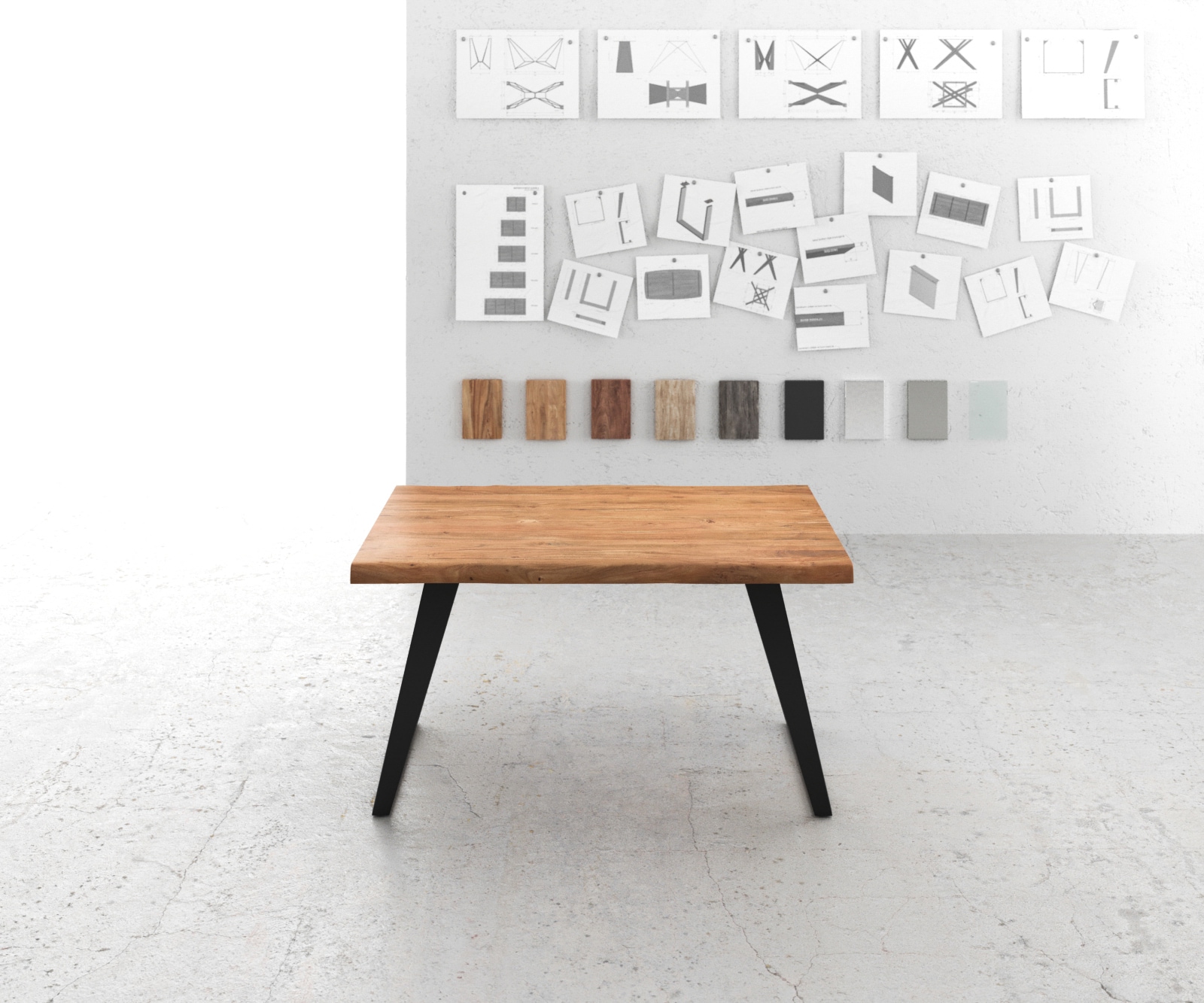 Eettafel Edge 140x90 XL acacia natuur metaal schuin Live-Edge 1 Eettafel Edge 140x90 XL acacia natuur metaal schuin Live-Edge 1