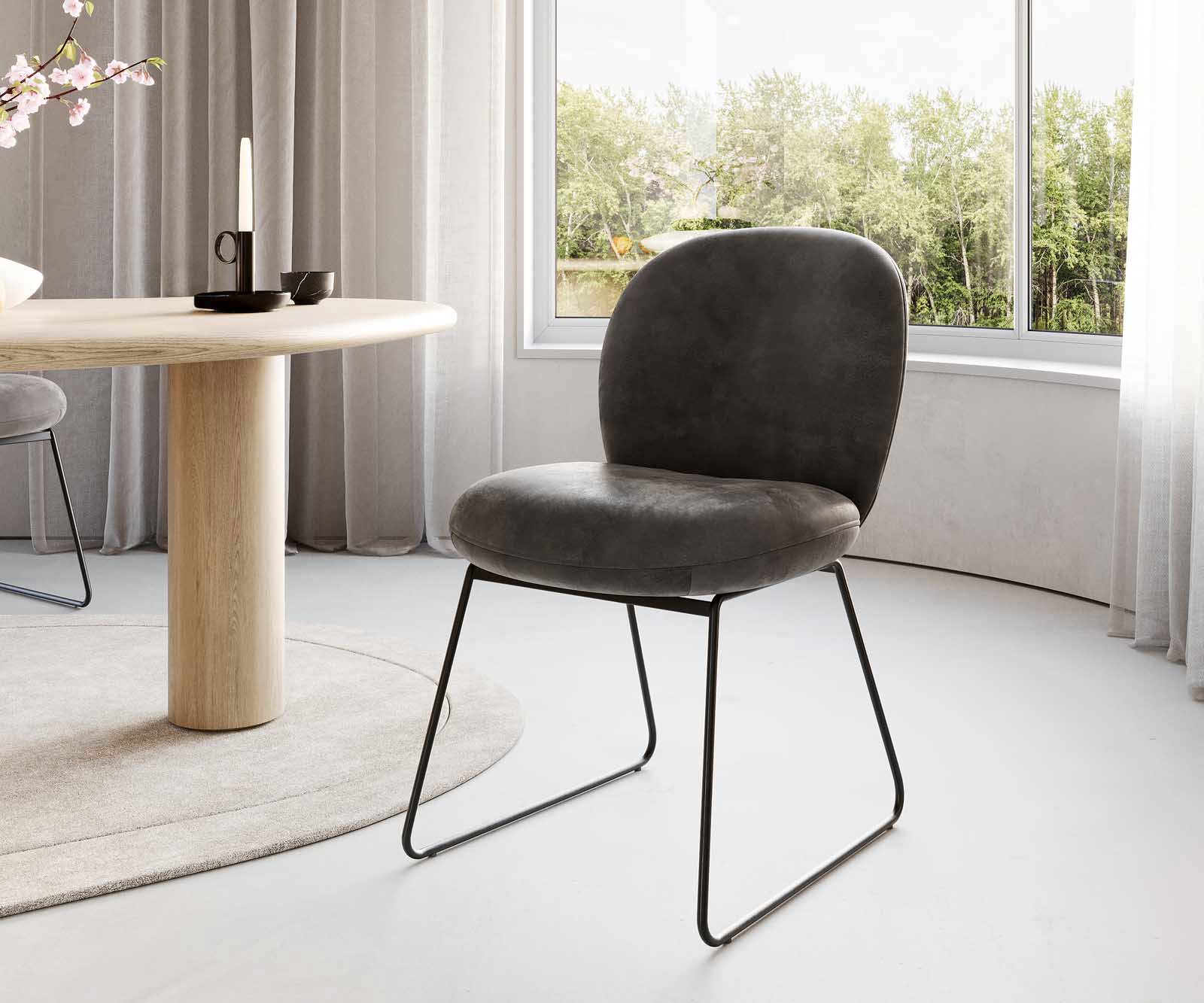 Eetkamerstoel Nube-Flex microvelours antraciet vintage slipframe zwart pocketveer kern Eetkamerstoel Nube-Flex microvelours antraciet vintage slipframe zwart pocketveer kern