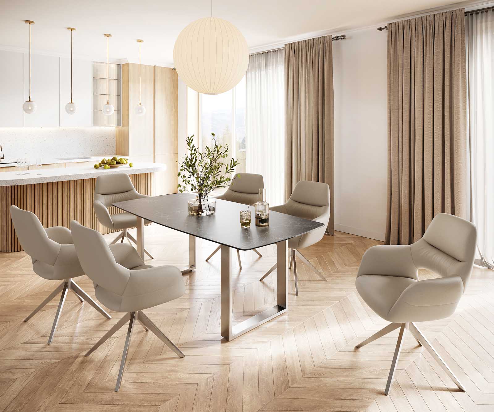 Eettafel Edge Bootsform 200x100 keramiek Laminam® Nero Greco grijs roestvrij staal smal 6