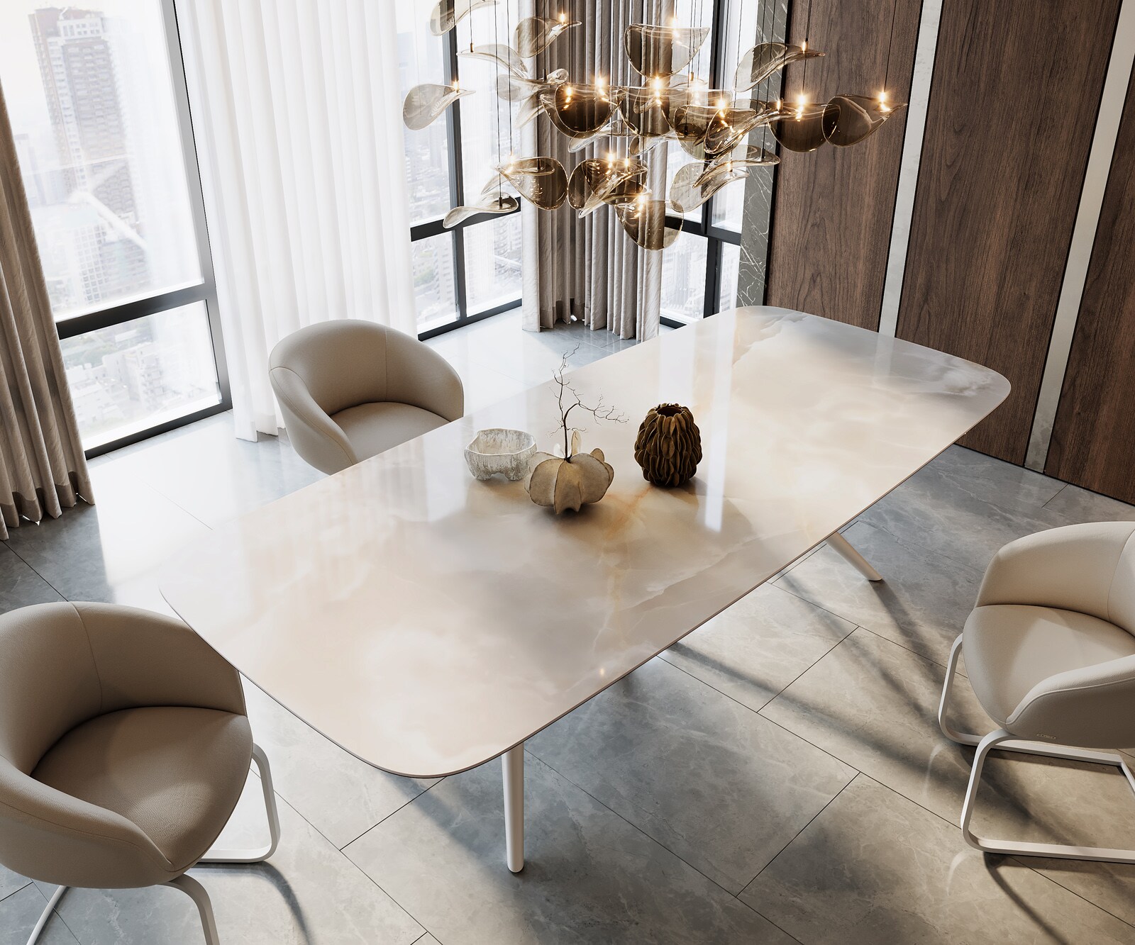 Eetkamertafel Edge Boot 270x120 keramiek Iris FMG Onice Grigio Estelar rond  metaal wit 1