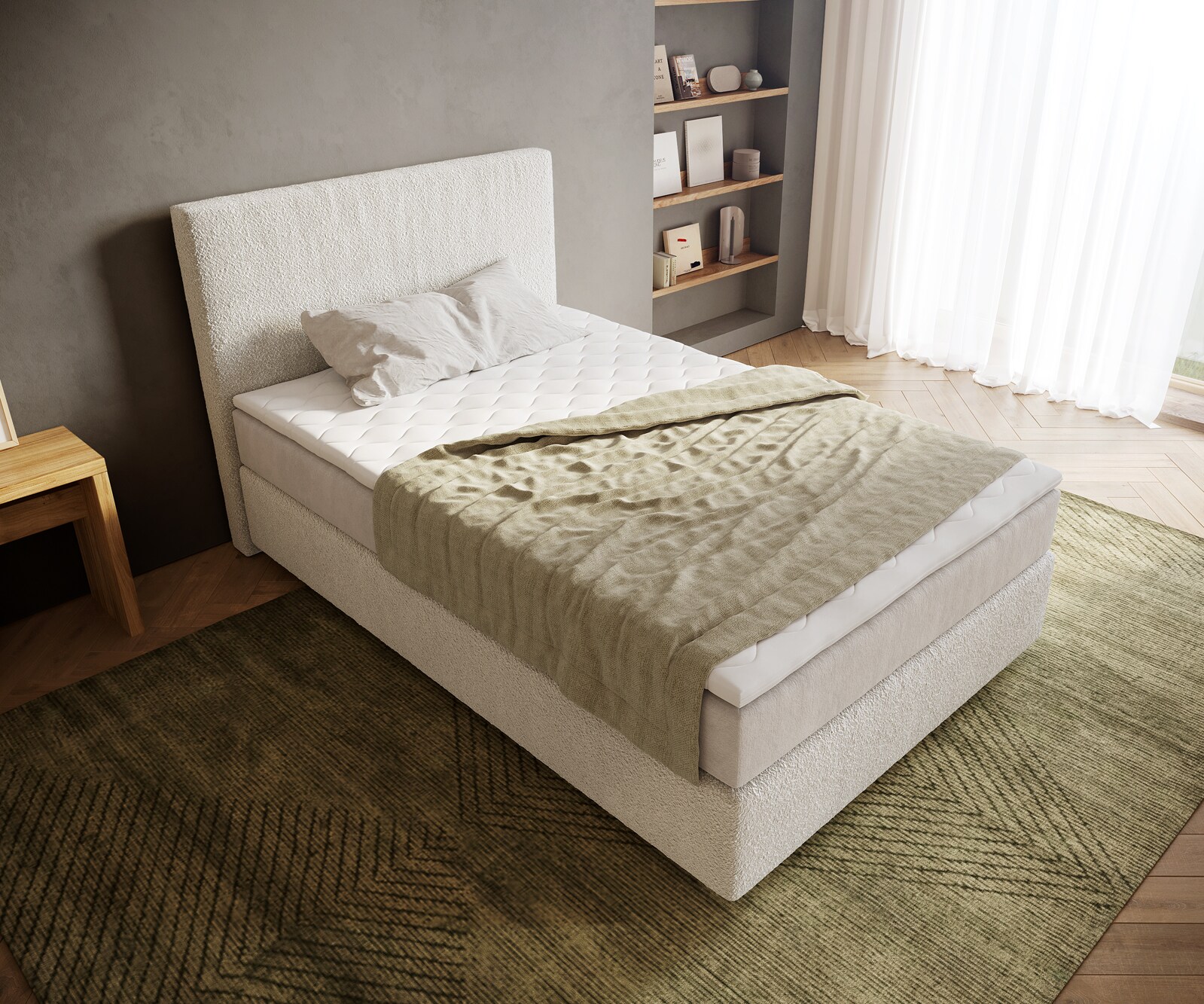 Boxspringbed Dream-Well 120x200 cm Bouclé Crème-Wit met Pocketveringmatras en Topper Visco 3