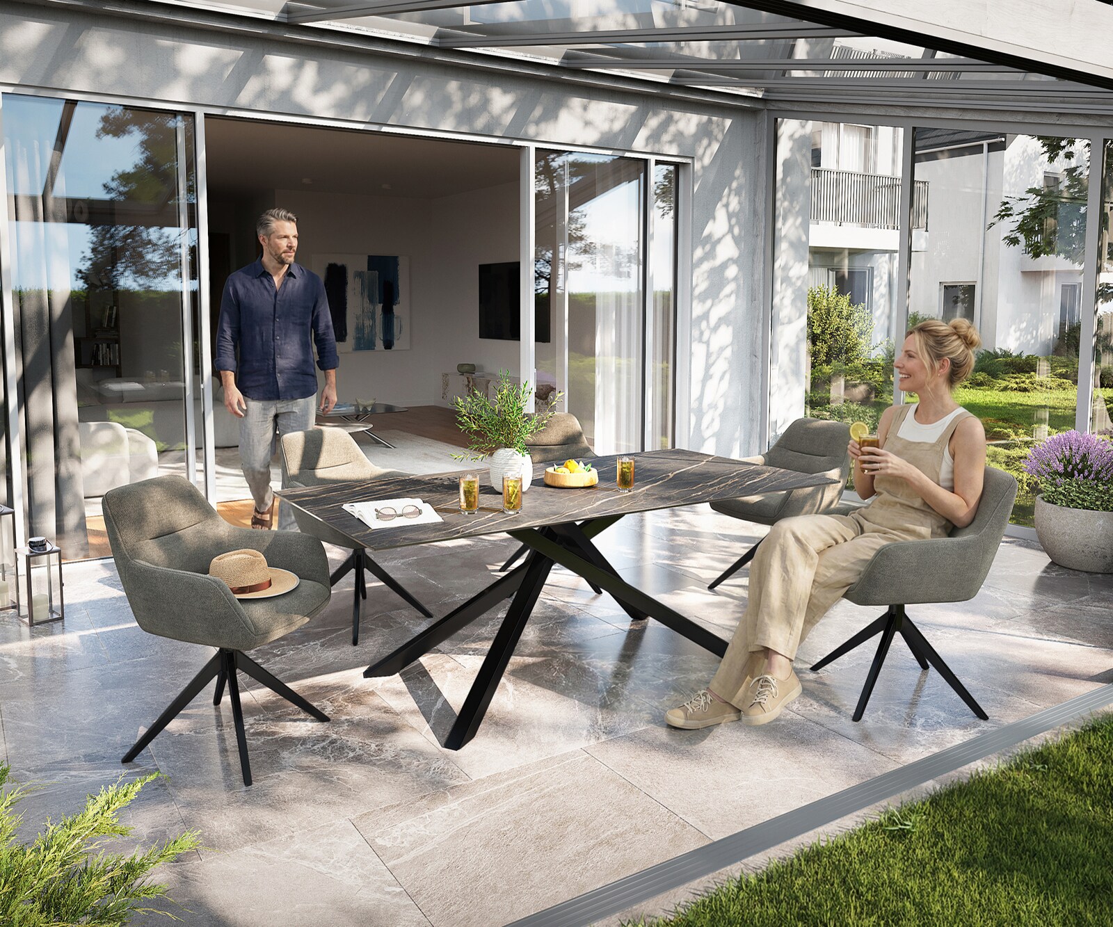Outdoortafel Edge 200x100 cm keramiek Laminam® Noir Desir bruin kruispoot rechthoekig zwart 6