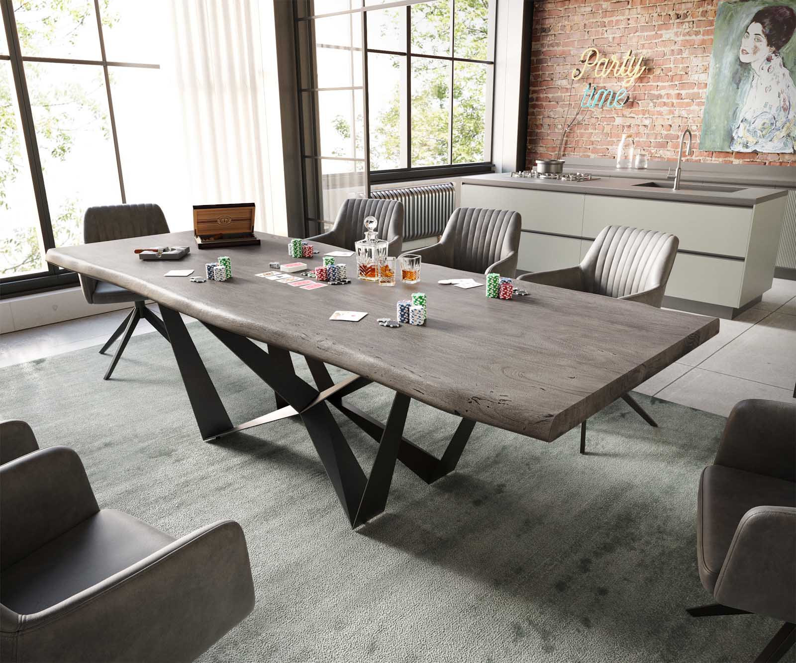 Eettafel Edge 260x100 XL acacia platina  Spider staal  zwart  Live-Edge