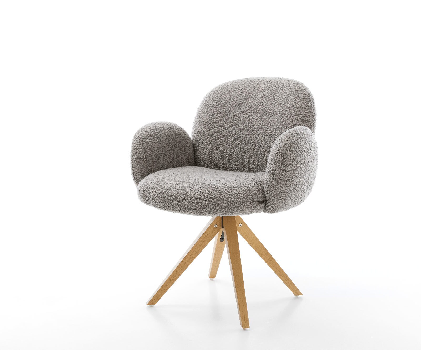 Draaistoel Nube-Flex met armleuning bouclé zilver grijs houten frame hoekig natuur 180° draaibaar pocketveer kern
