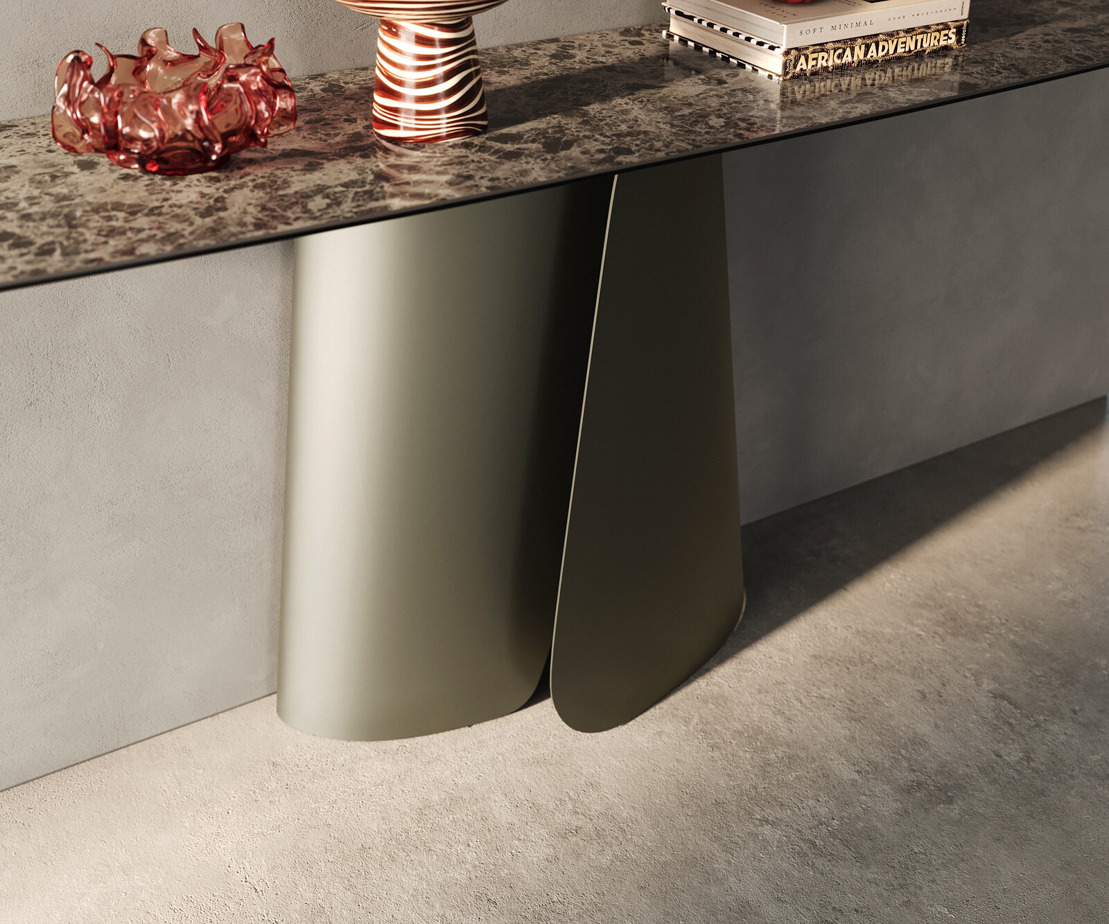 Consoletafel Edge Bootvorm 180x40 cm Keramiek Emperador Extra Lucidato Dunkelbraun Livos Metaal Effektfinish Titan 6