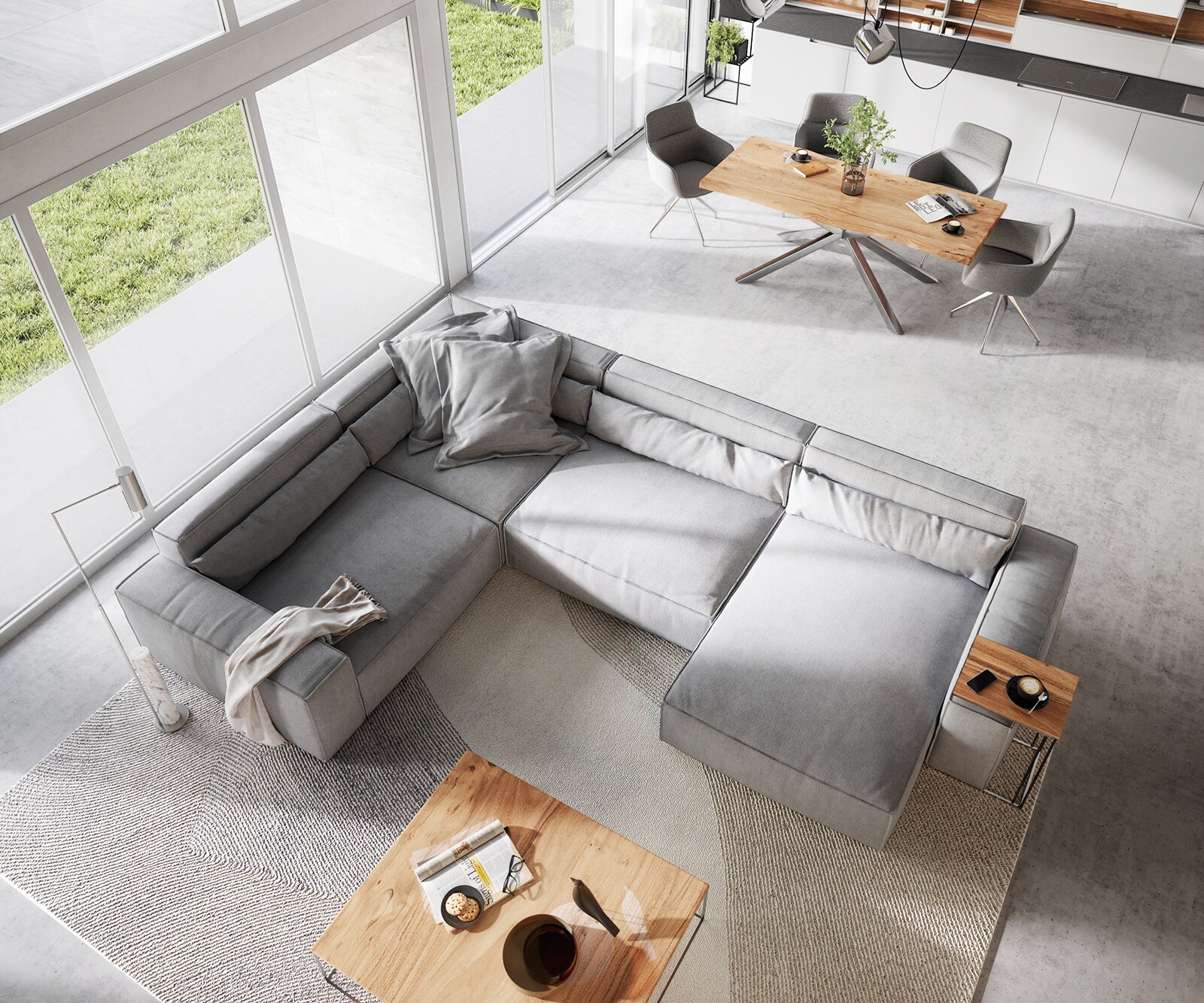 Woonkamerlandschap Sirpio XL 360x260 cm microvezel grijs recamiere variabele 4