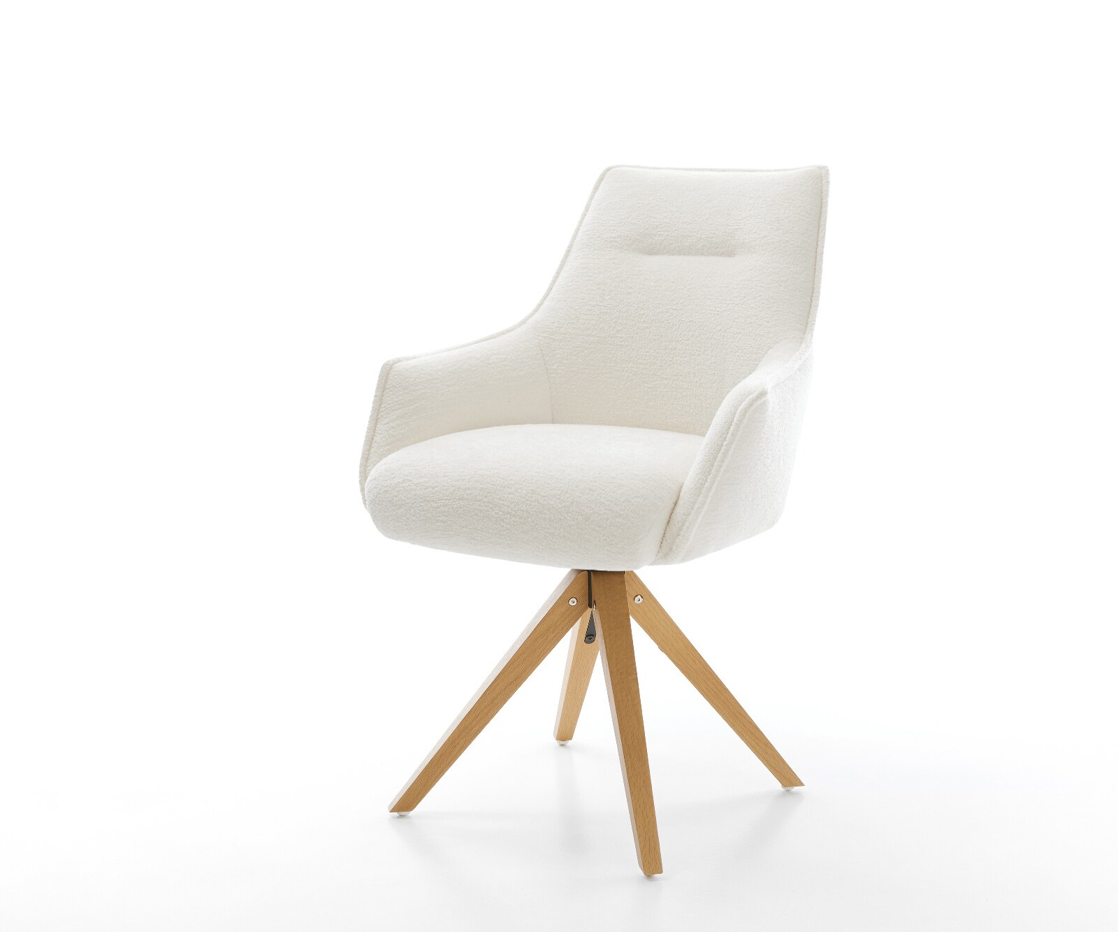Draaistoel Alja-Flex met armleuning bouclé zacht beige houten frame hoekig natuur 180° draaibaar pocketveer kern