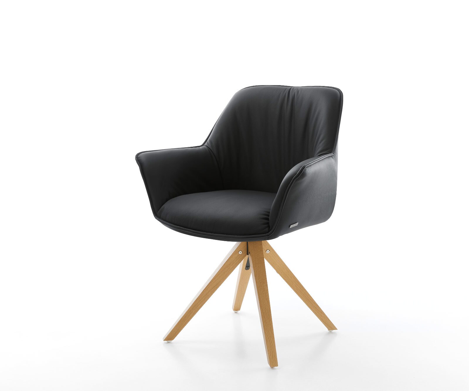 Eetkamerstoel Keila-Flex met armleuning echt leer zwart houten frame hoekig natuur