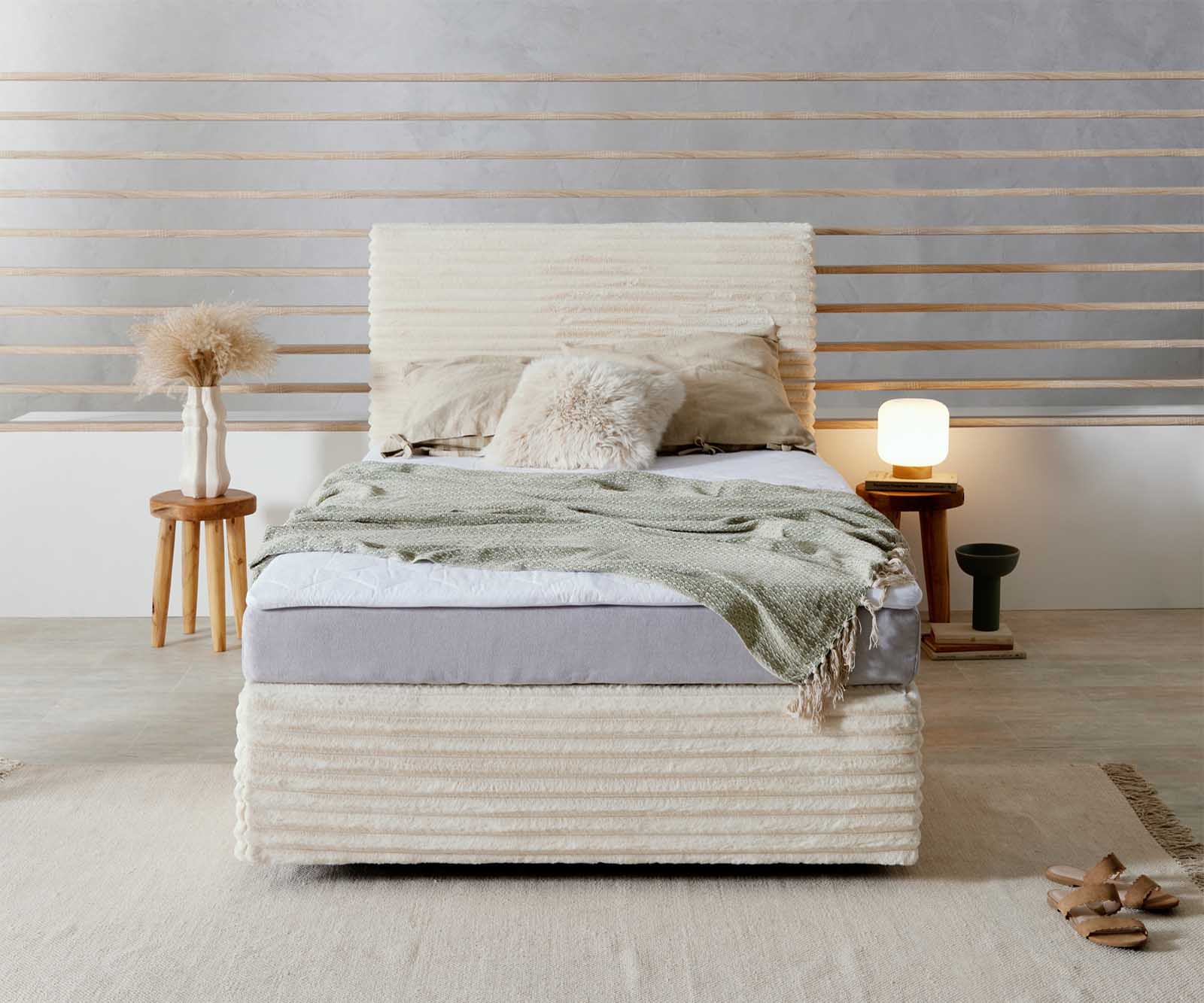 Boxspringbed Dream-Well pluche corduroy beige 120x200 cm Bonell matras PU topper 2