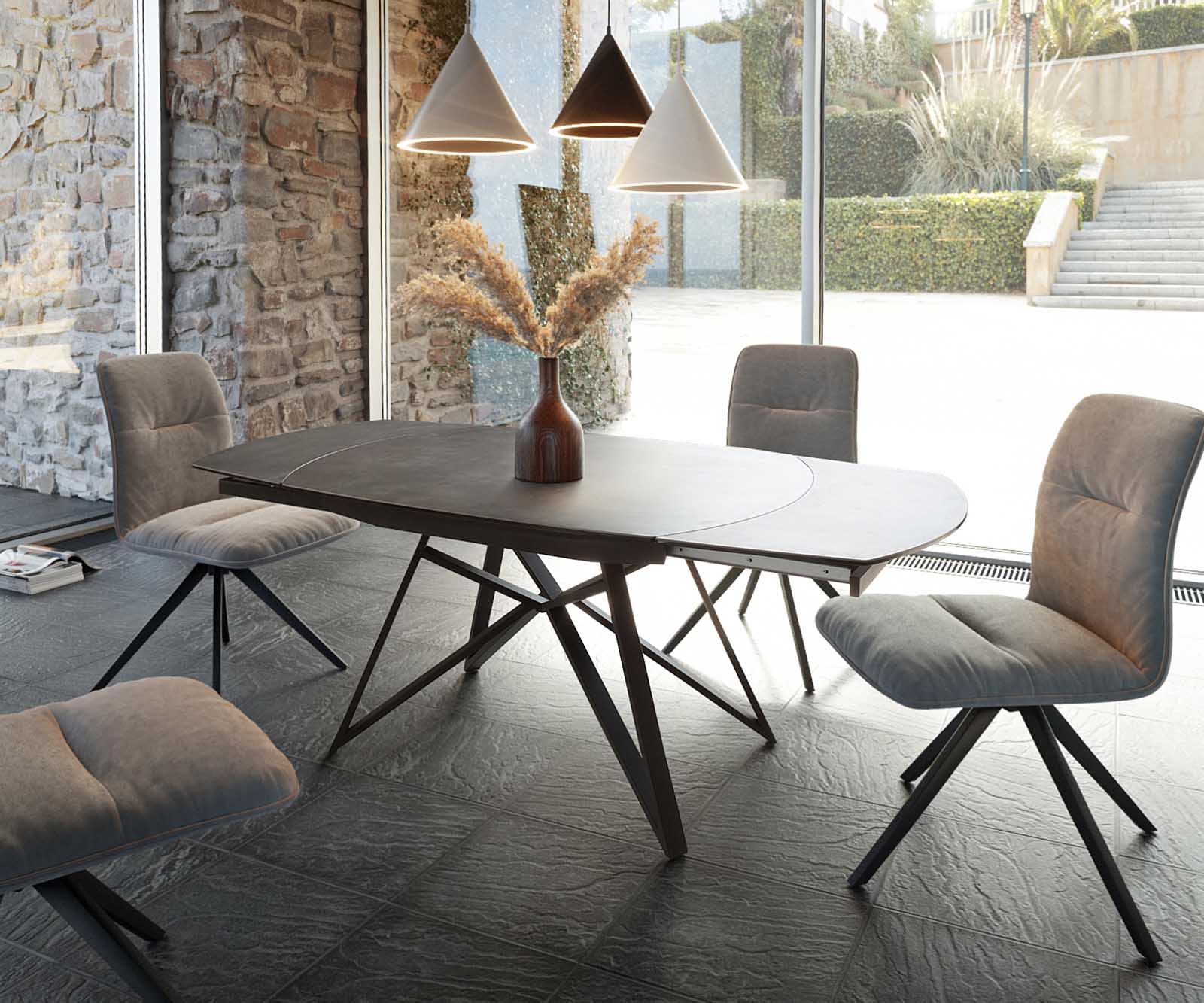 Eettafel Carlow 130/200x95 cm keramisch grijs metaal uitschuifbaar