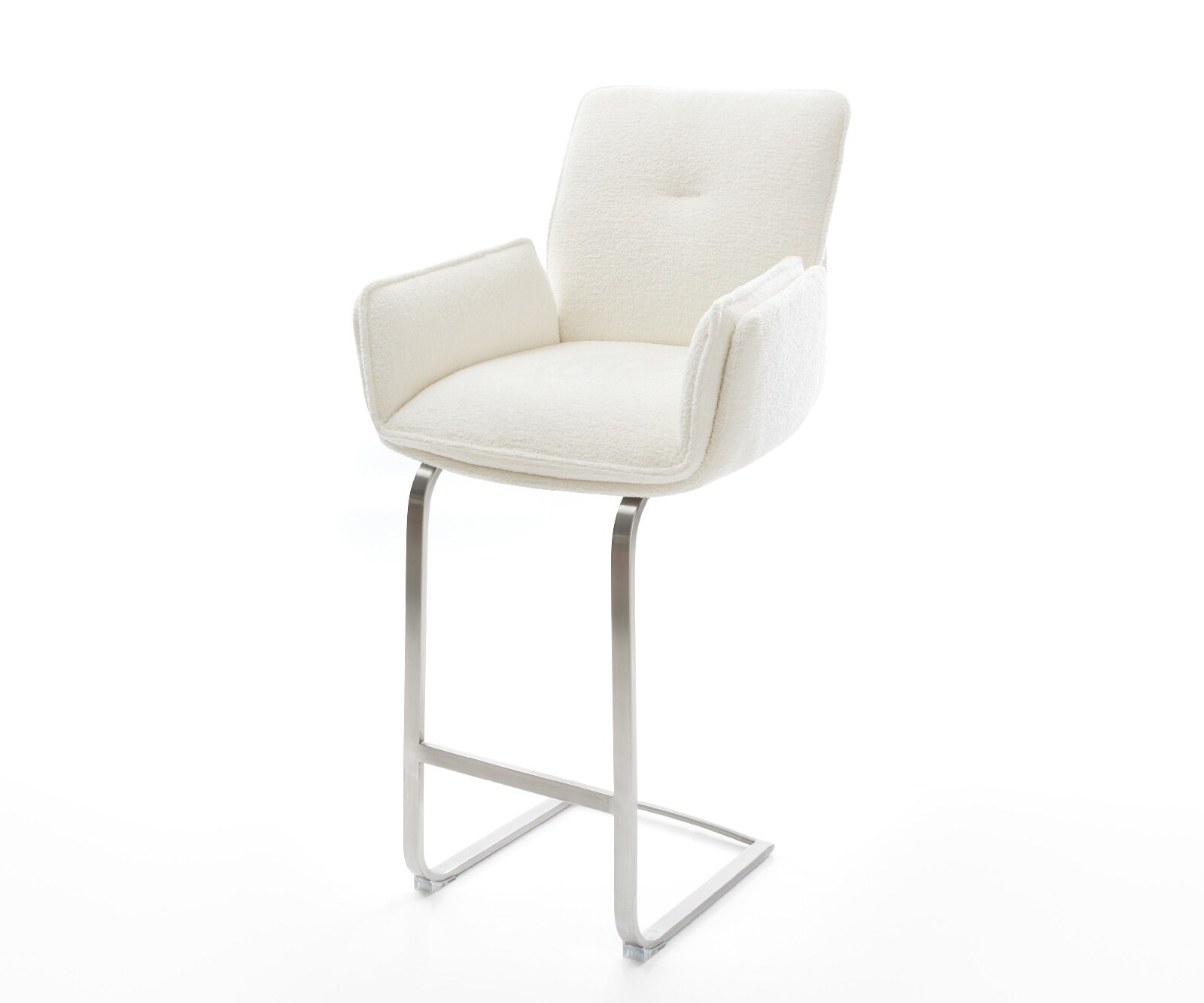 Barstoel Nela-Flex Bouclé zacht Beige Vrijkantelframe plat roestvrij staal Zilver 1