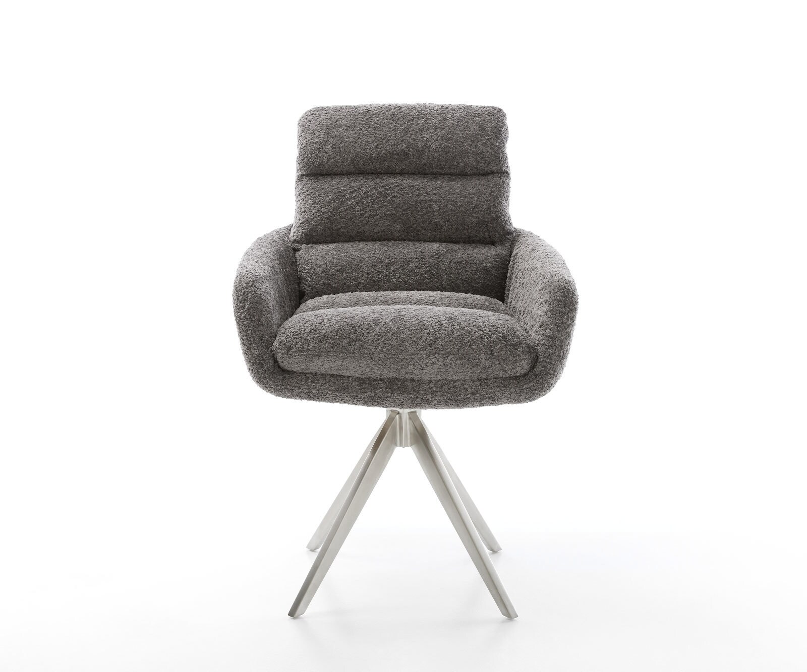 Eetkamerstoel Abelia-Flex met armleuning bouclé grijs kruisframe hoekig roestvrij staal 1 Eetkamerstoel Abelia-Flex met armleuning bouclé grijs kruisframe hoekig roestvrij staal 1