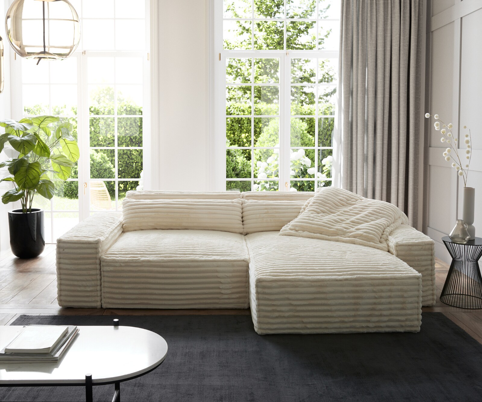 Hoekbank Sirpio XL 270x170 cm Pluche Koord Beige Recamiere Variabel 2