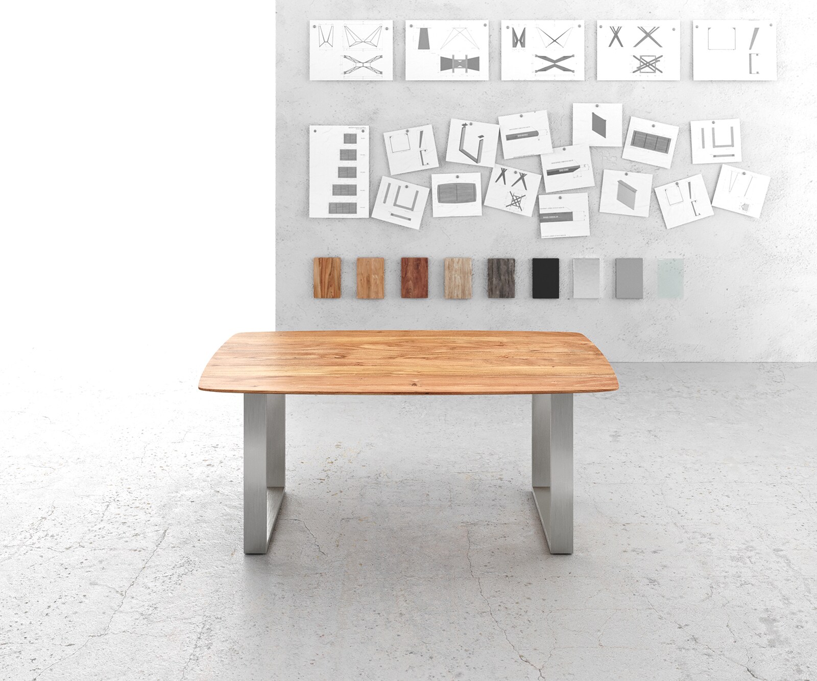 Eettafel Edge Boot 180x90 acacia natuur edelstaal smal Zwitserse rand 1