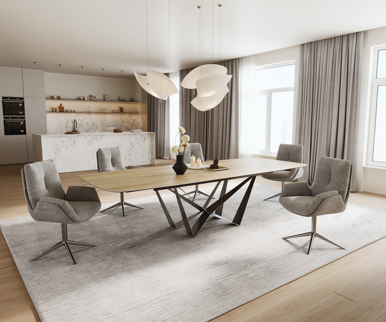 Eettafel Edge Boot 240-300x120 cm Keramiek Laminam® Sabbia Eichefarbig Spider Flachstahl Roestvrij staal uitschuifbaar 7