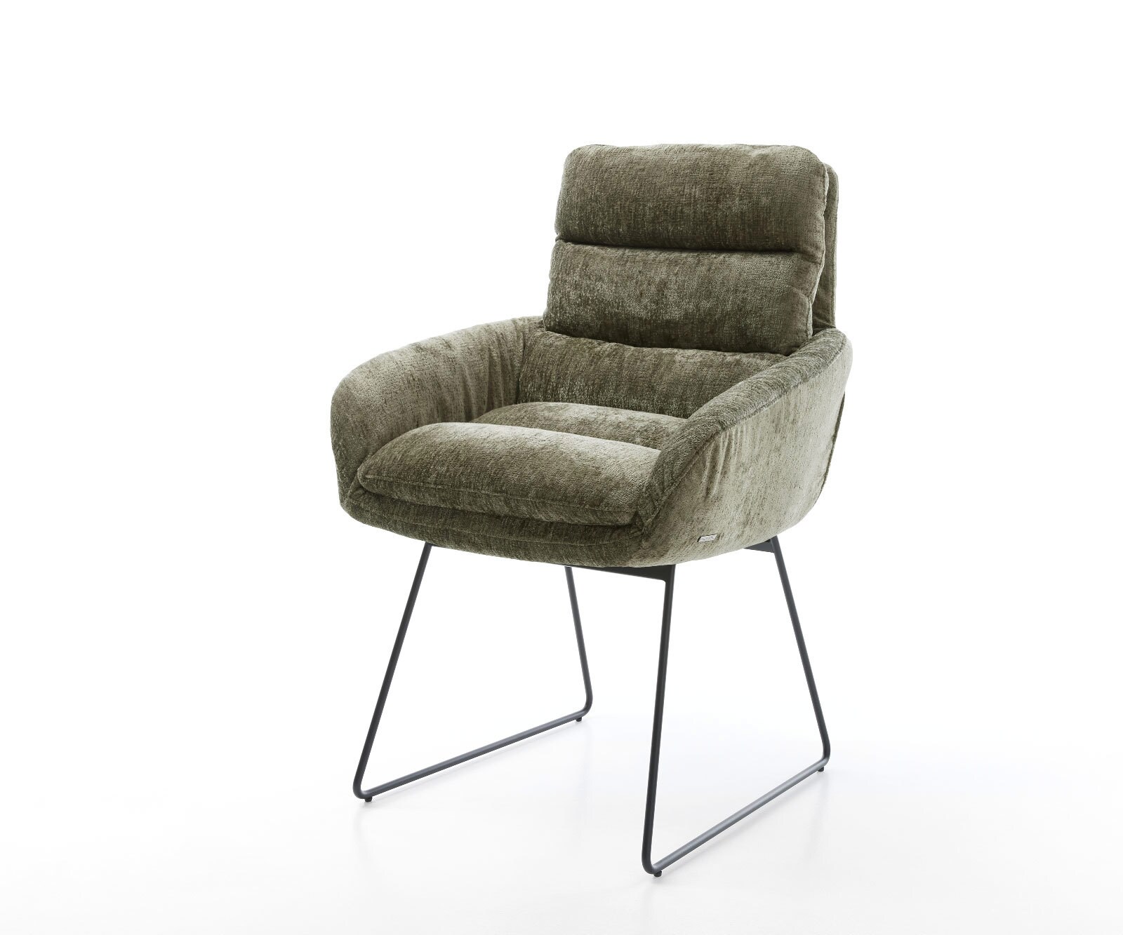Eetkamerstoel Abelia-Flex met armleuning chenille olijfgroen slipframe zwart Eetkamerstoel Abelia-Flex met armleuning chenille olijfgroen slipframe zwart