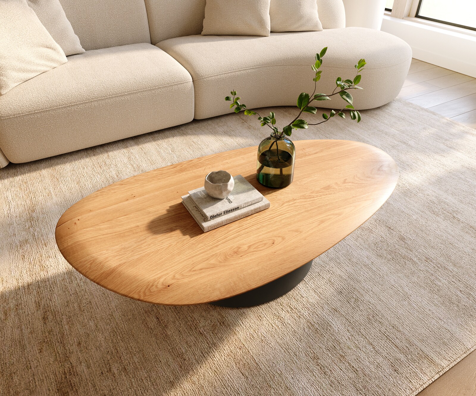 Salontafel Edge Oval 140x75 cm Eiken Naturel ronde rand Conis zwart metaal 4