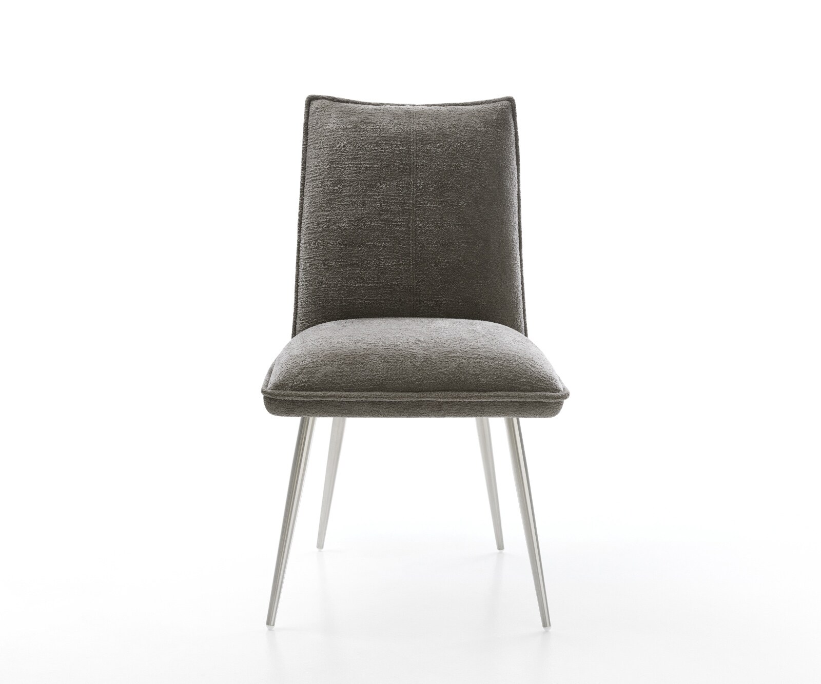 Eetkamerstoel Lelio-Flex bouclé zacht mud 4-poot conisch roestvrij staal pocketveer kern 1