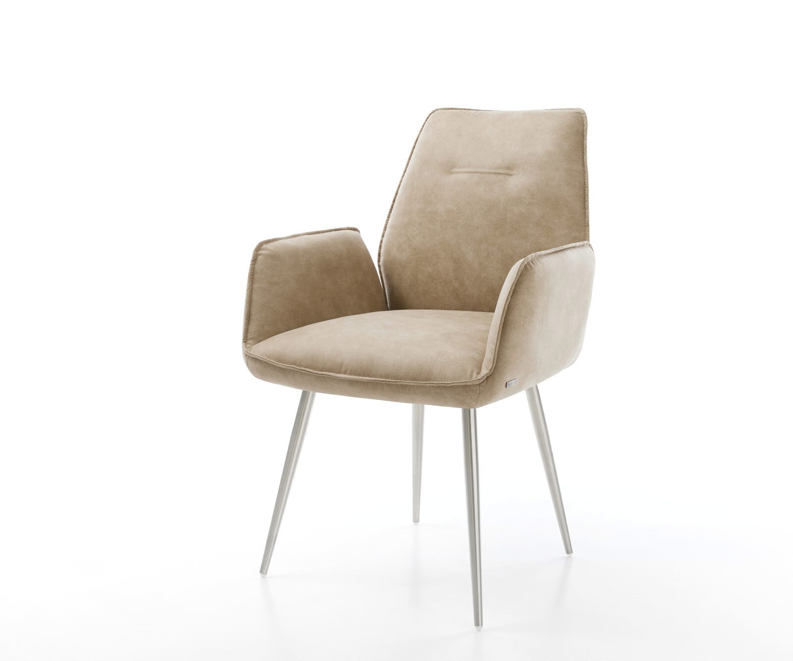 Eetkamerstoel Zoa-Flex microvelours beige vintage 4-poot conisch roestvrij staal pocketveer kern