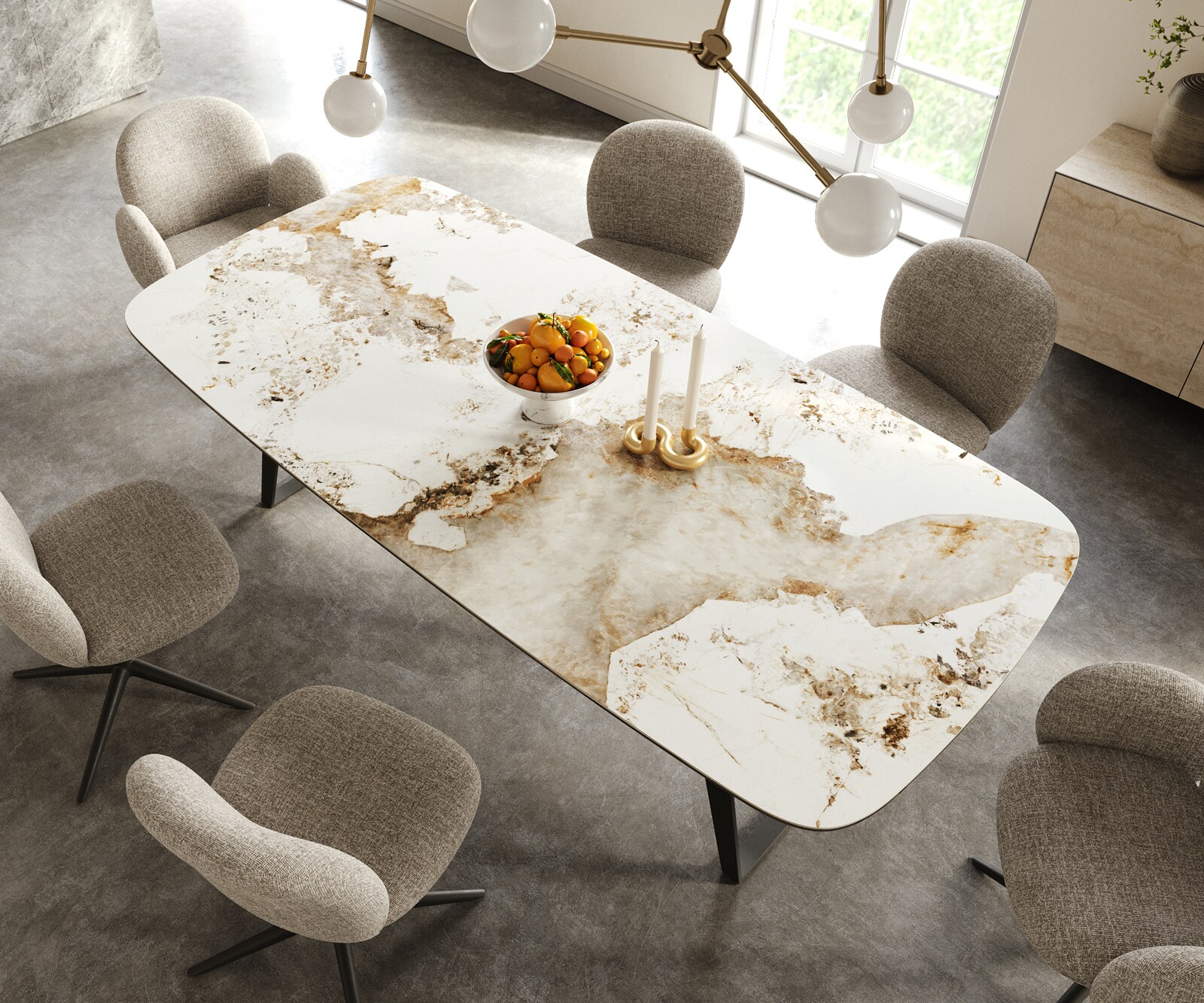 Eettafel Edge Boot 240x120 cm Keramiek Minas Melange Wit-Beige Metaal Schräg Zwart 3