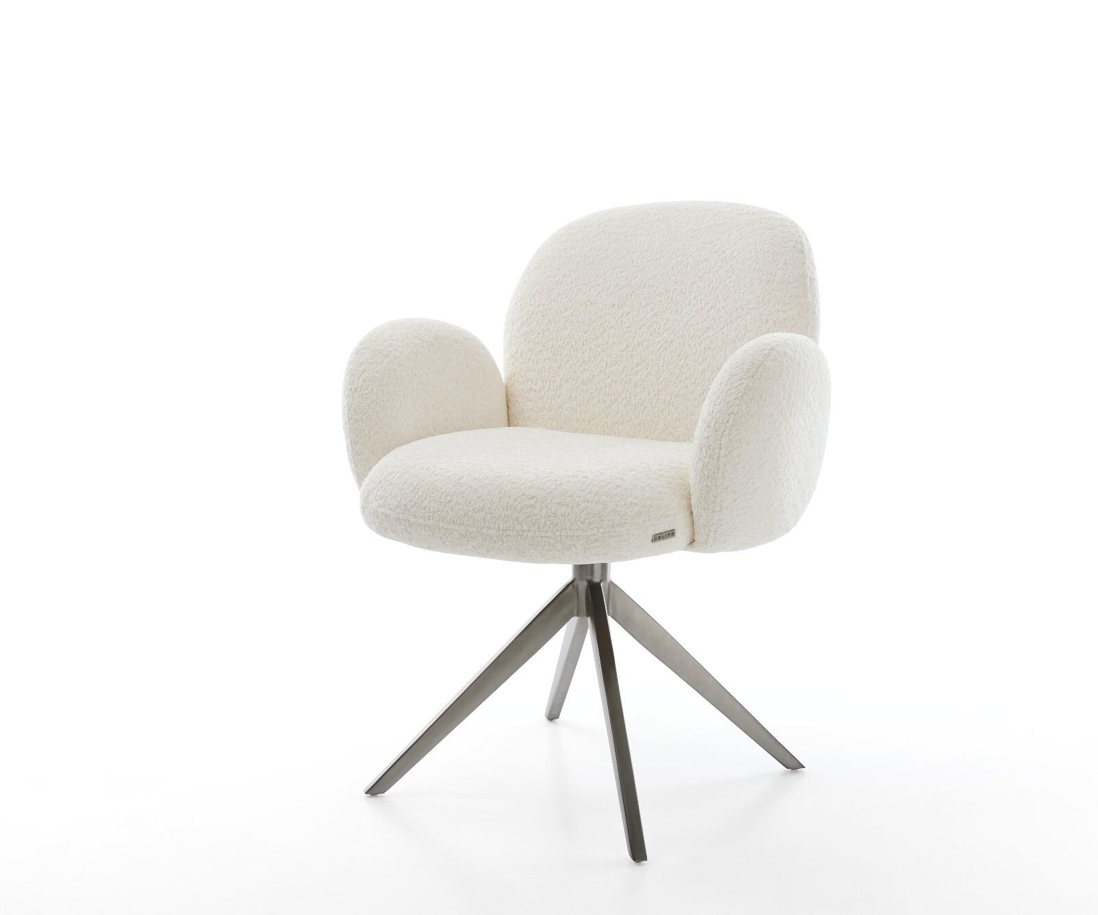 Draaistoel Nube-Flex met armleuning bouclé wit kruisframe breed grafiet 360° draaibaar rocker-functie pocketveer kern