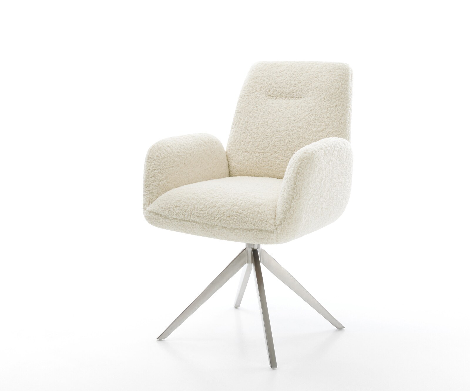 Draaistoel Zoa-Flex teddy beige kruisframe breed roestvrij staal 360° draaibaar rocker-functie pocketveer kern 1