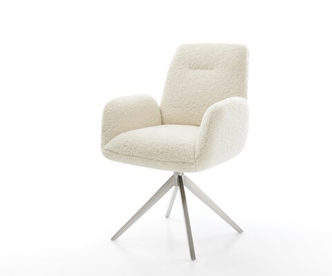 Draaistoel Zoa-Flex teddy beige kruisframe breed roestvrij staal 360° draaibaar rocker-functie pocketveer kern
