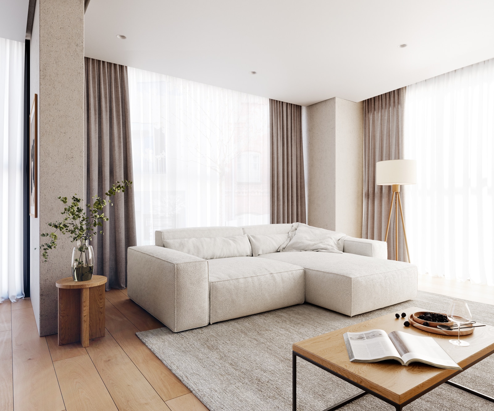 Hoekbank Sirpio XL 270x170 cm bouclee crème-wit recamiere variabele 1 Hoekbank Sirpio XL 270x170 cm bouclee crème-wit recamiere variabele 1