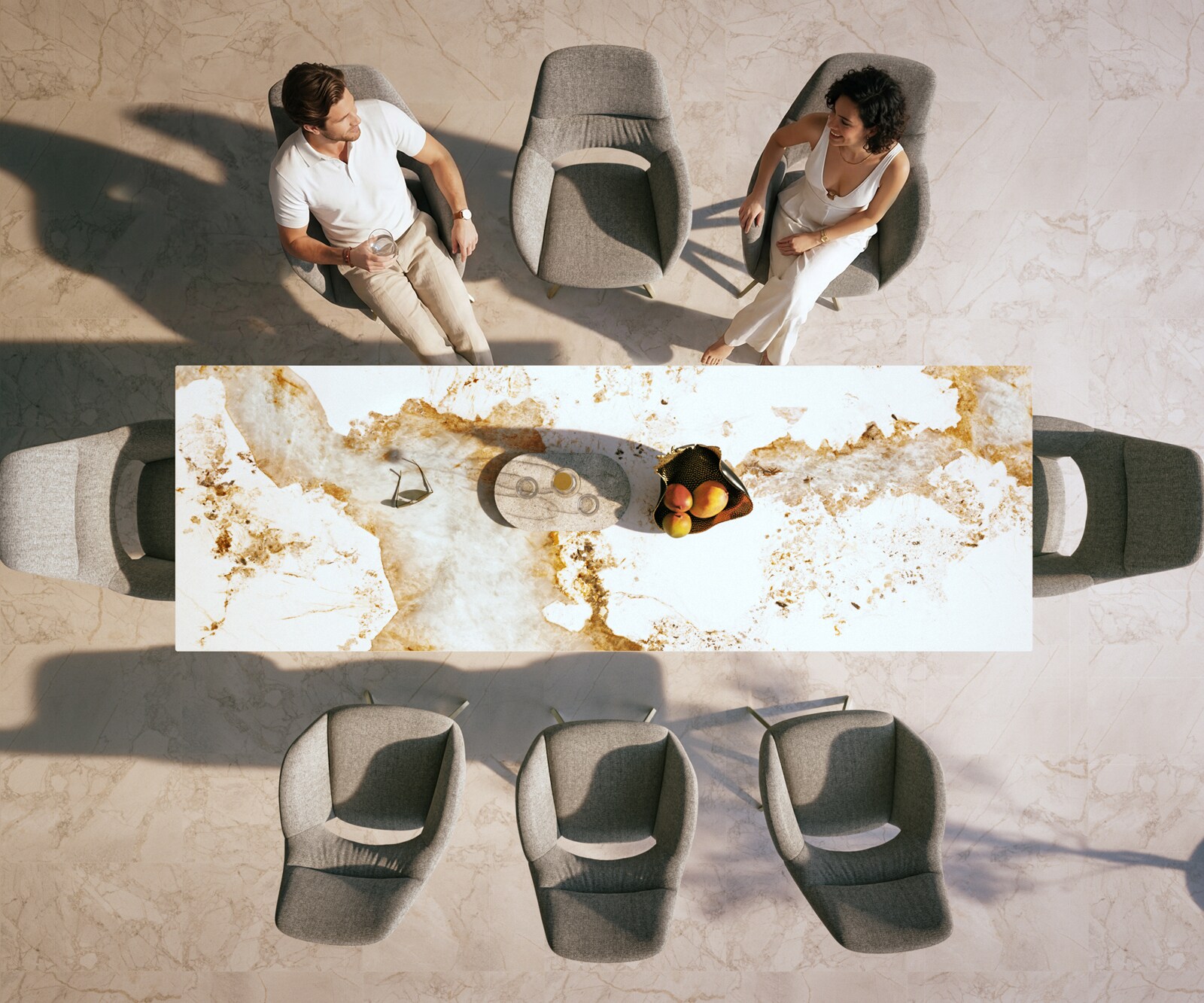 Outdoortafel Edge 300x100 cm keramiek Minas Melange wit-beige kruispoot rechthoekig roestvrij staal 5