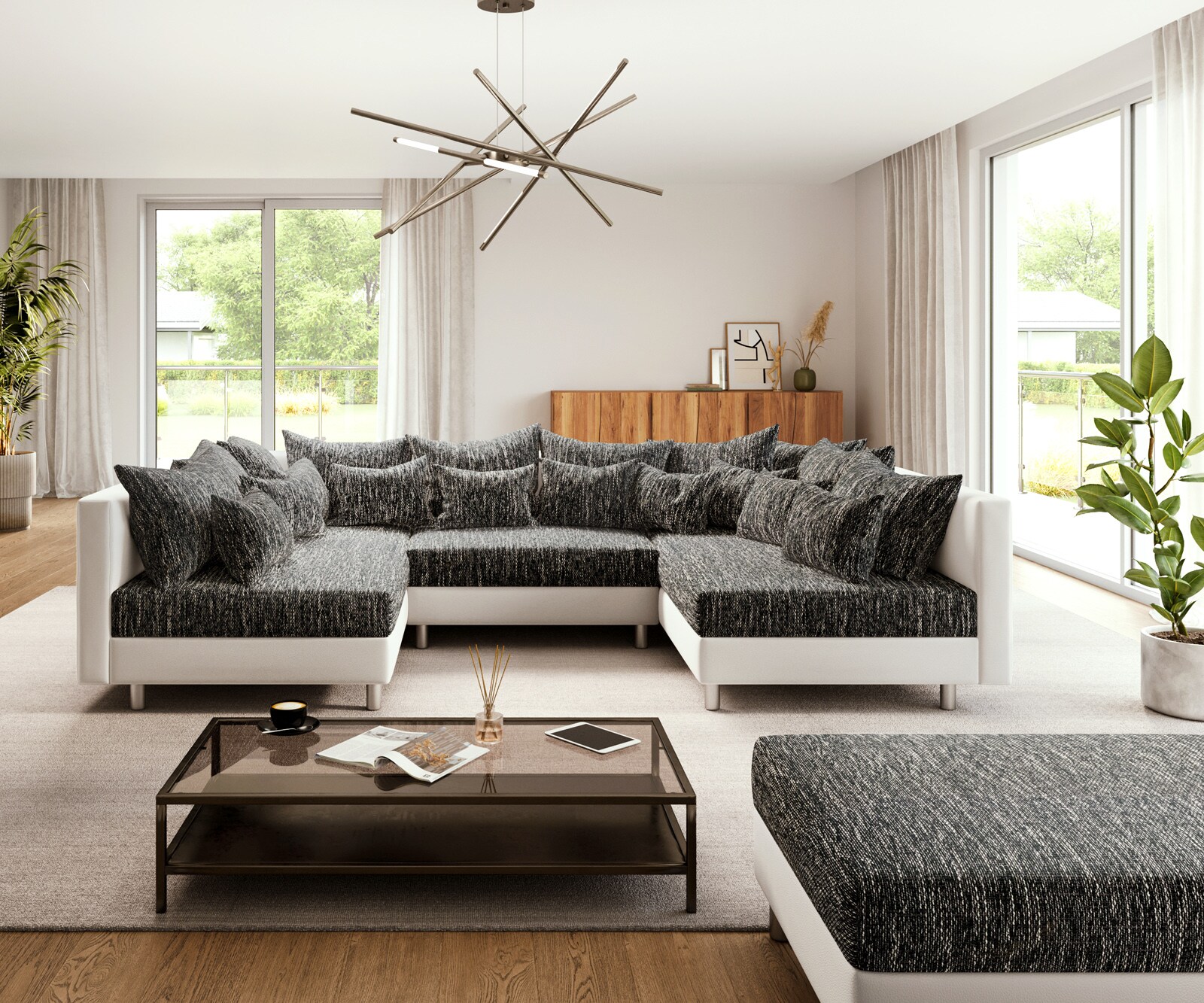Woonlandschap Clovis zwart en wit modulaire met hocker 1