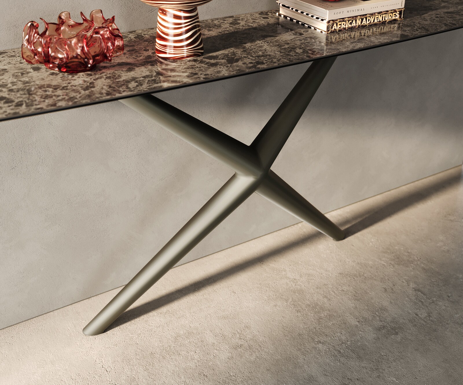 Consoletafel Edge Bootvorm 180x40 cm Keramiek Emperador Extra Lucidato Dunkelbraun Estelo Metaal Effektfinish Titan 6