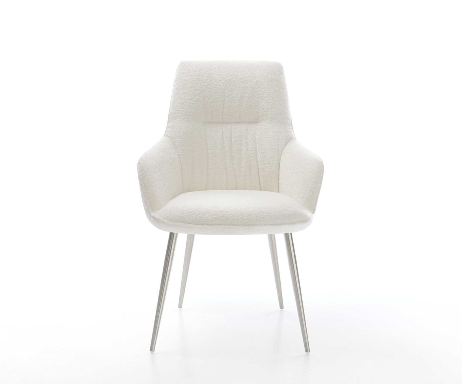 Eetkamerstoel Zelia-Flex met armleuning bouclé zacht beige 4-poot conisch roestvrij staal pocketveer kern 2