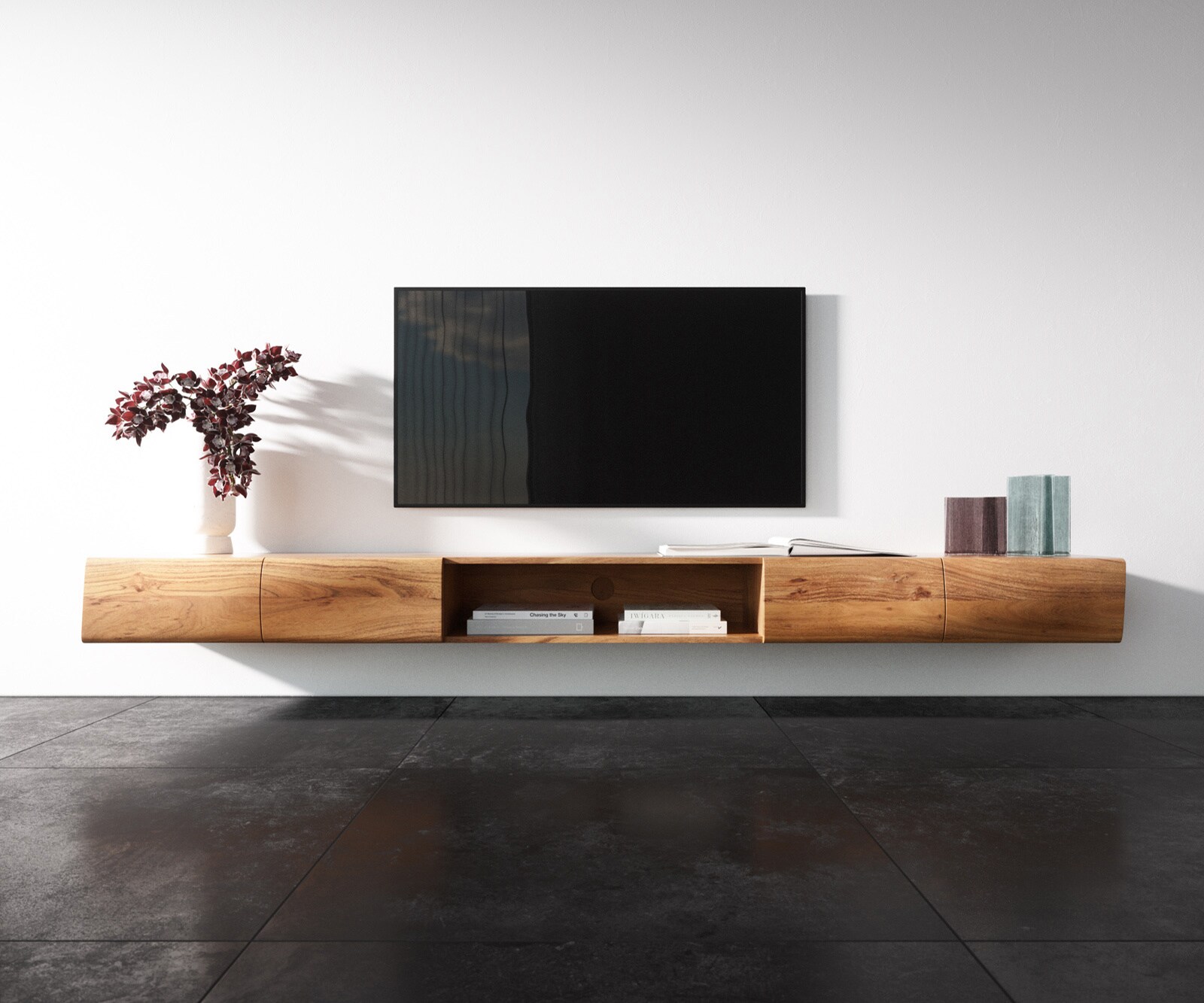 Tv-meubel New Live-Edge 240 cm acacia natuur 4 deuren 1 plank zwevend 3