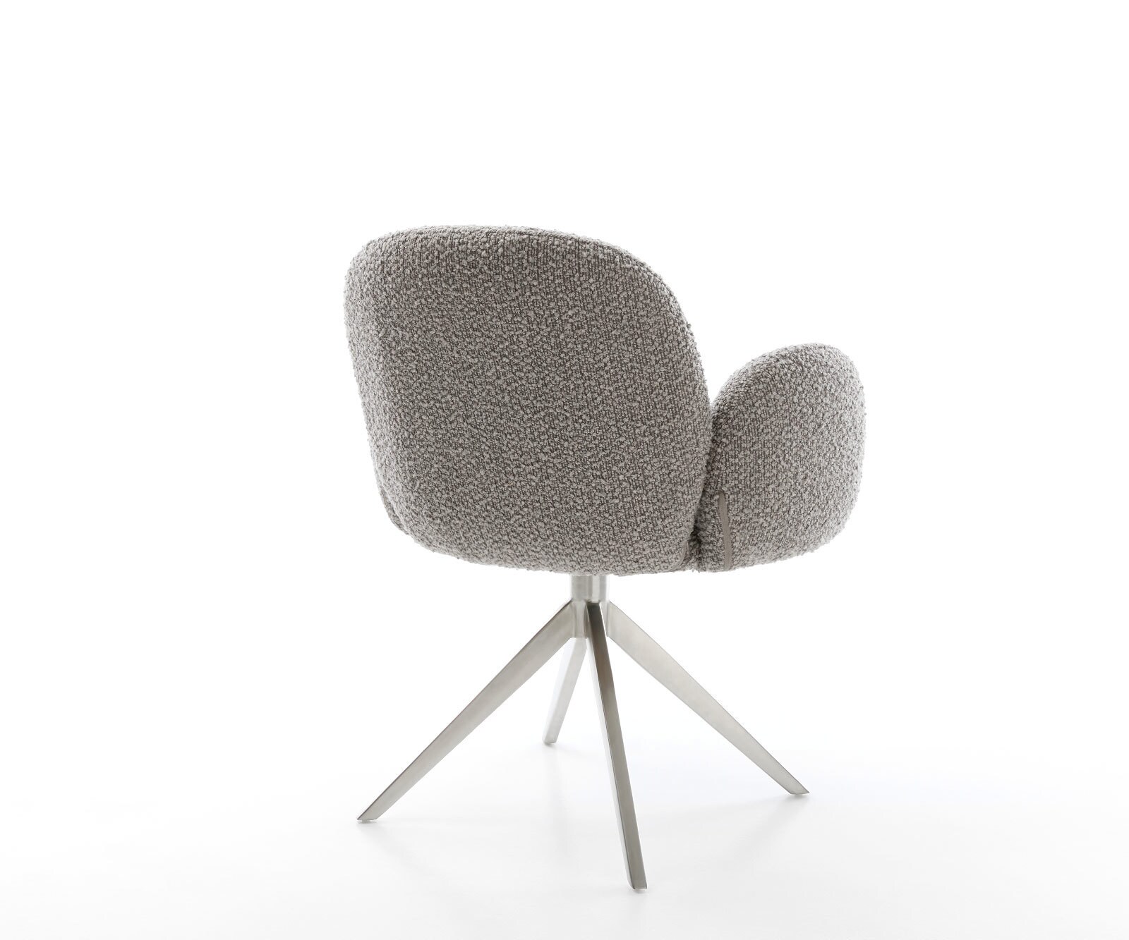 Draaistoel Nube-Flex met armleuning bouclé zilver grijs kruisframe breed roestvrij staal 360° draaibaar rocker-functie pocketveer kern 4