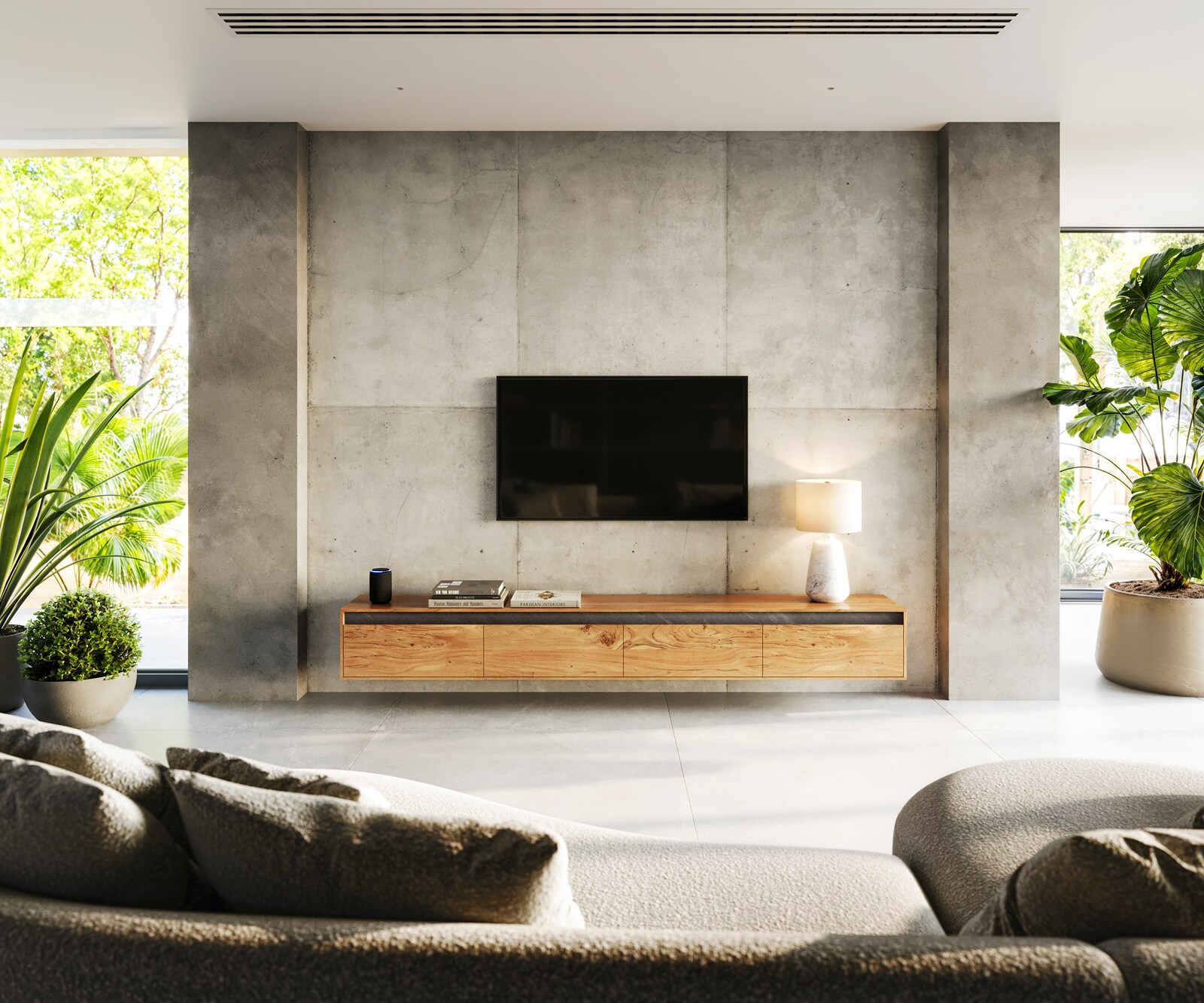 Tv-meubel Stonegrace 240 cm acacia natuur 4 deuren zwevend 1